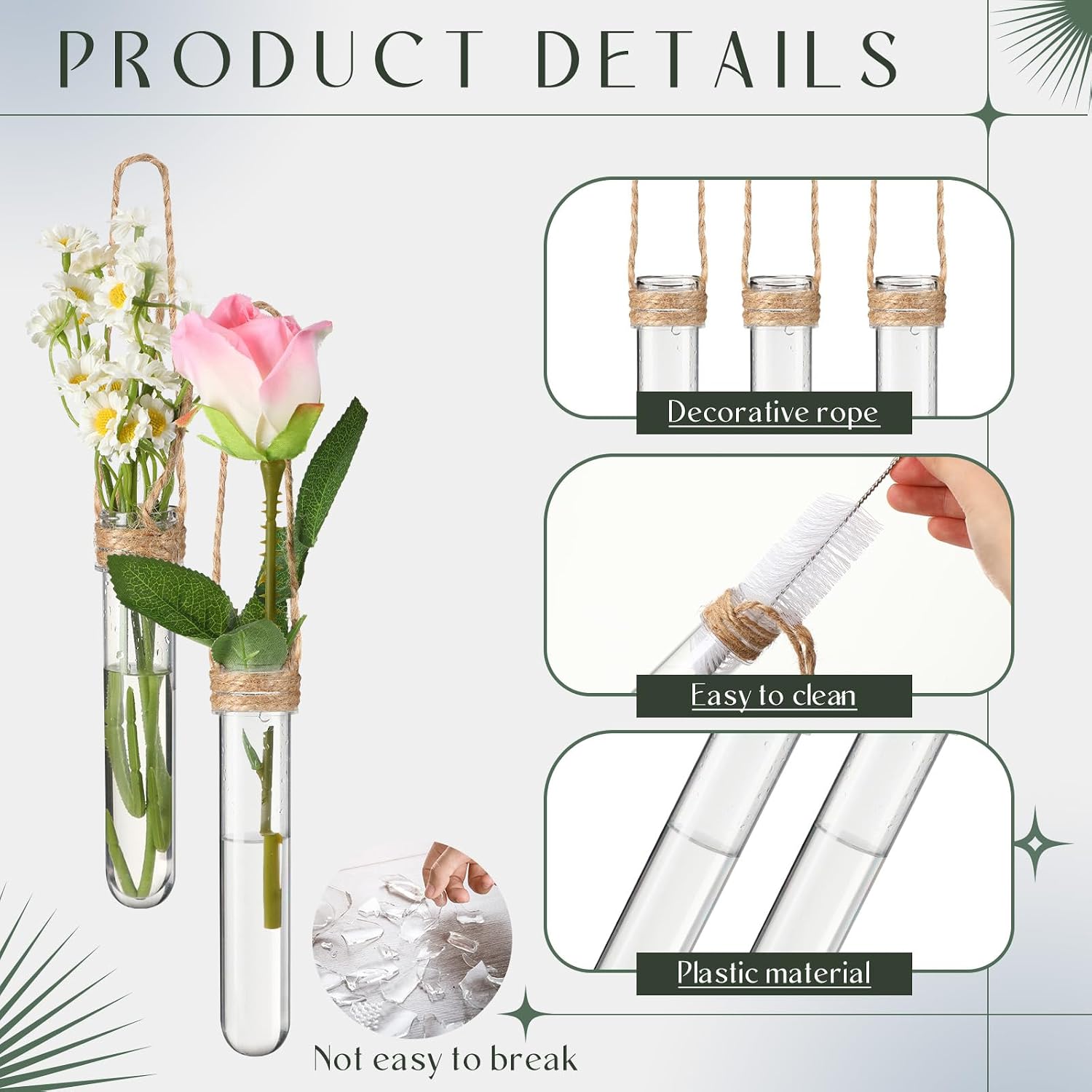 24 Pack Plastic Hanging Propagation Tubes Propagation Station Vases Wall Hanging Plant Vase for Planters Hydroponic