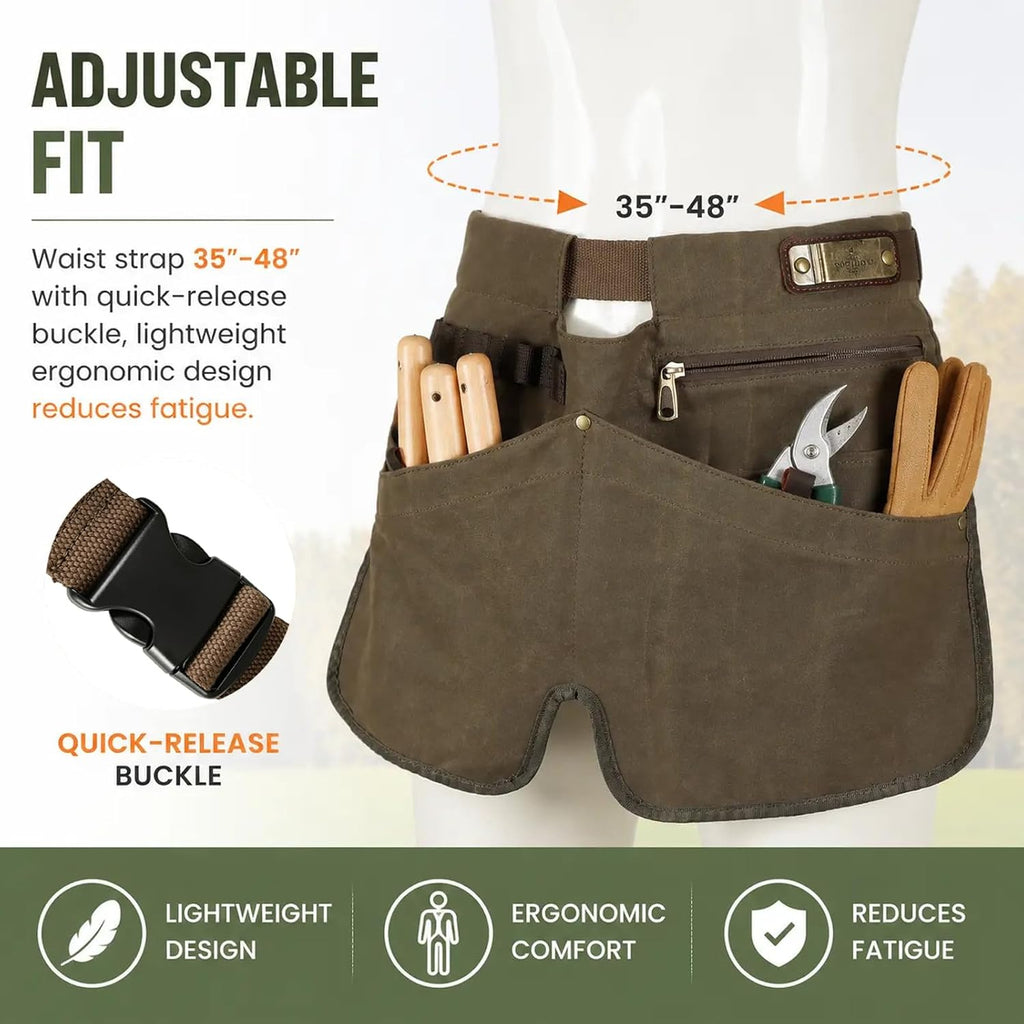 Canvas Gardening Half Apron, Heavy-Duty Florist Tool Belt 5 Pockets-Unisex | 5-zone storage with elastic loops