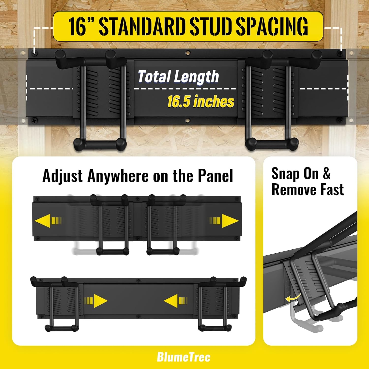 Garage Tool Organizer Wall Mount, 48" Heavy-Duty Metal Wall Organizer, 3 Rails with 6 Adjustable Hooks, Garden Storage