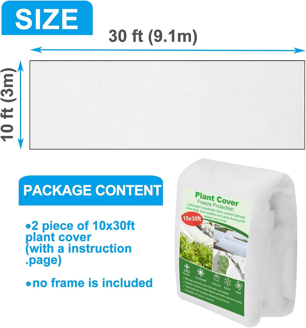 NONMON 2 Pack Plant Covers Freeze Protection 10 x 30FT 1.2oz Frost Cloths | 2.2oz Trees Covers Frost Blanket Plant
