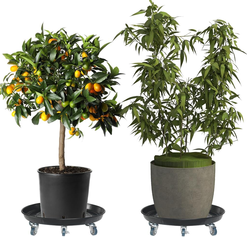 16" Heavy Duty Plant Dolly with Wheels, 320lbs Metal Rolling Plant Stand with Casters, Round Wheeled Planter Caddy