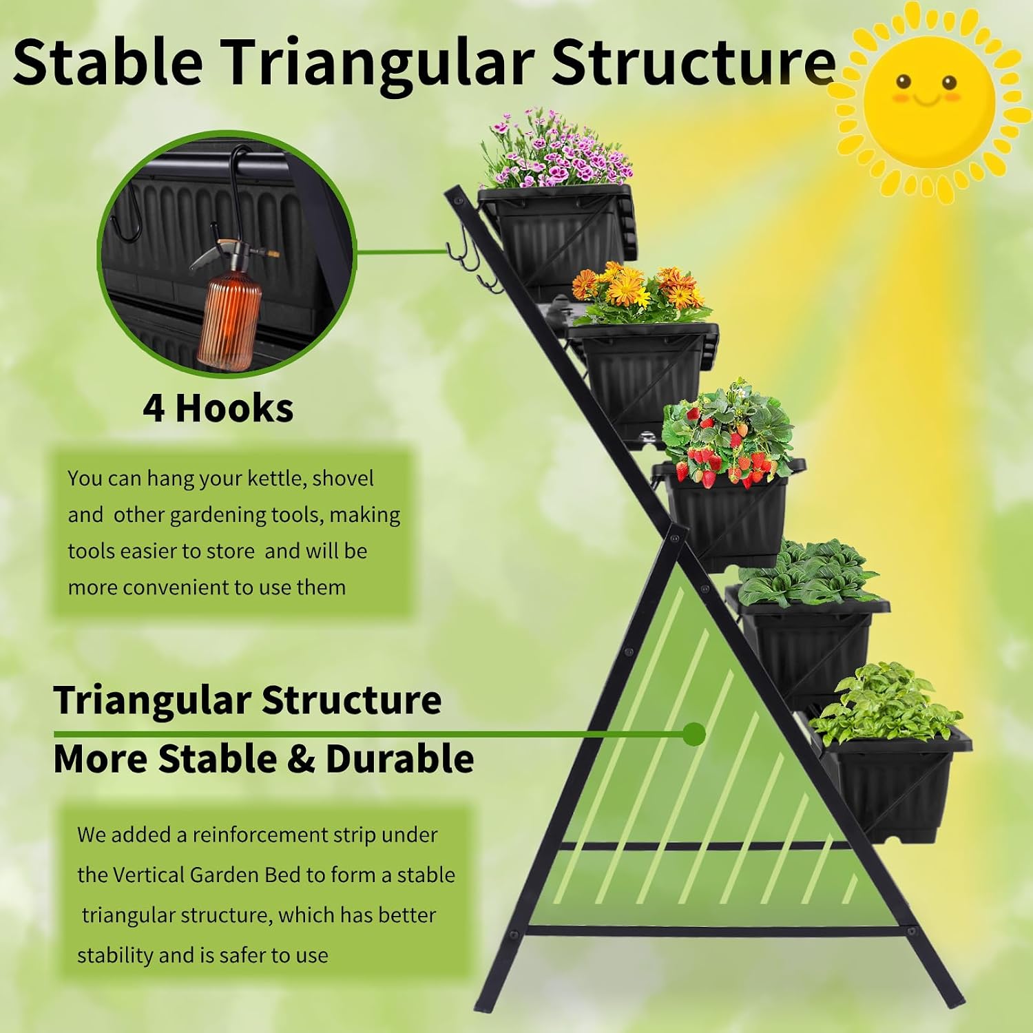 Homdox 3.74FT Vertical Garden Bed, 5 Tiers Vertical Raised Garden Planter, 23 * 26 * 45Inch Outdoor Garden Raised Bed