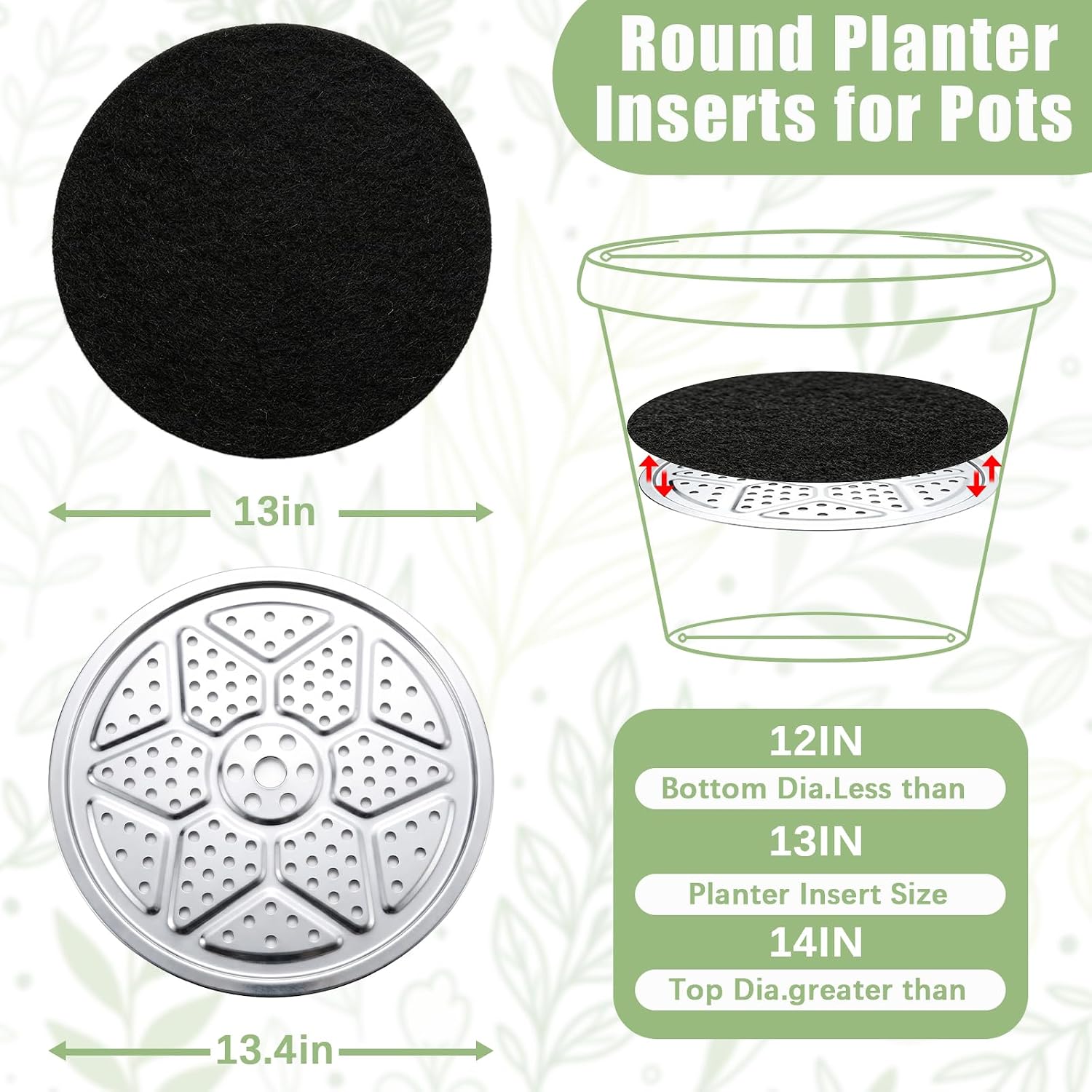 8PCS Round Planter Inserts, 13" Planter Pot Filler Insert for Large Tall Pots with Drainage Holes, Reusable Liner Use
