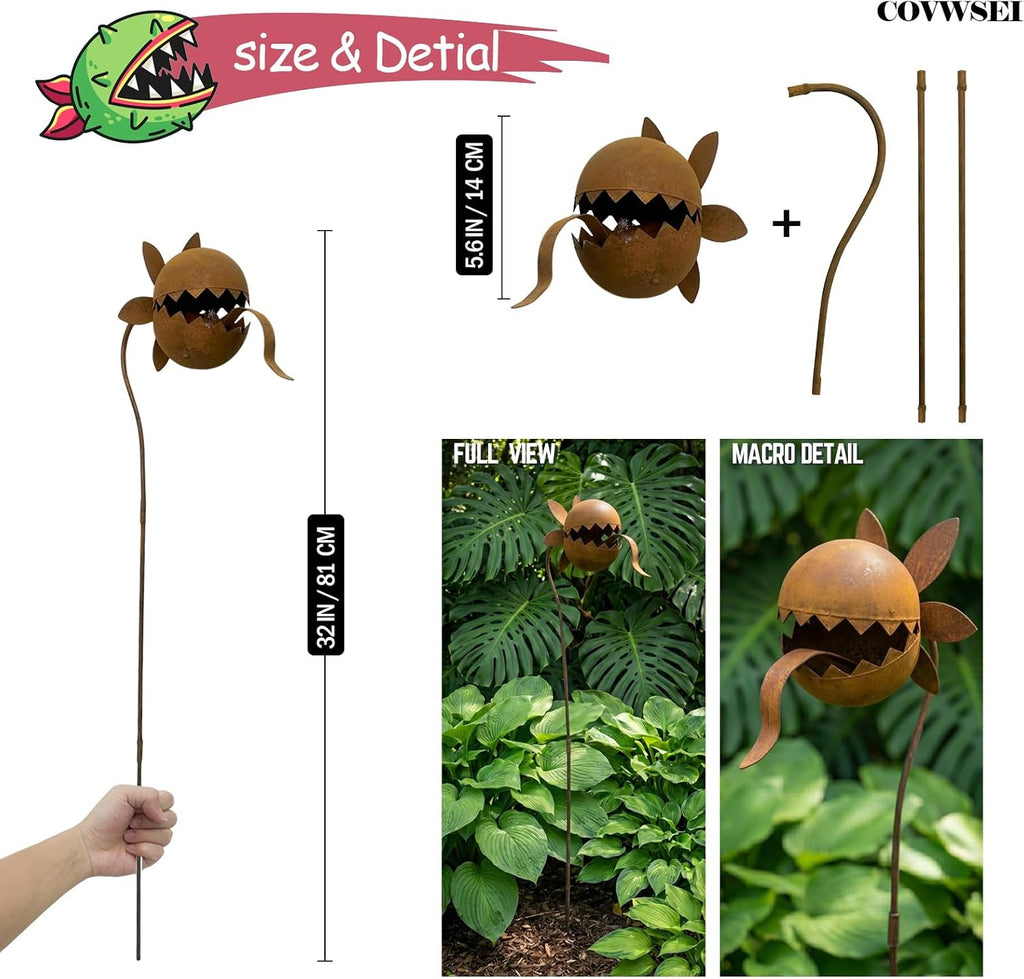 32 Inch Metal Flowers Venus Flytrap Carnivorous Plant Stake for Yard Art | Rusty Outdoor Metal Flowers - Venus Fly trap