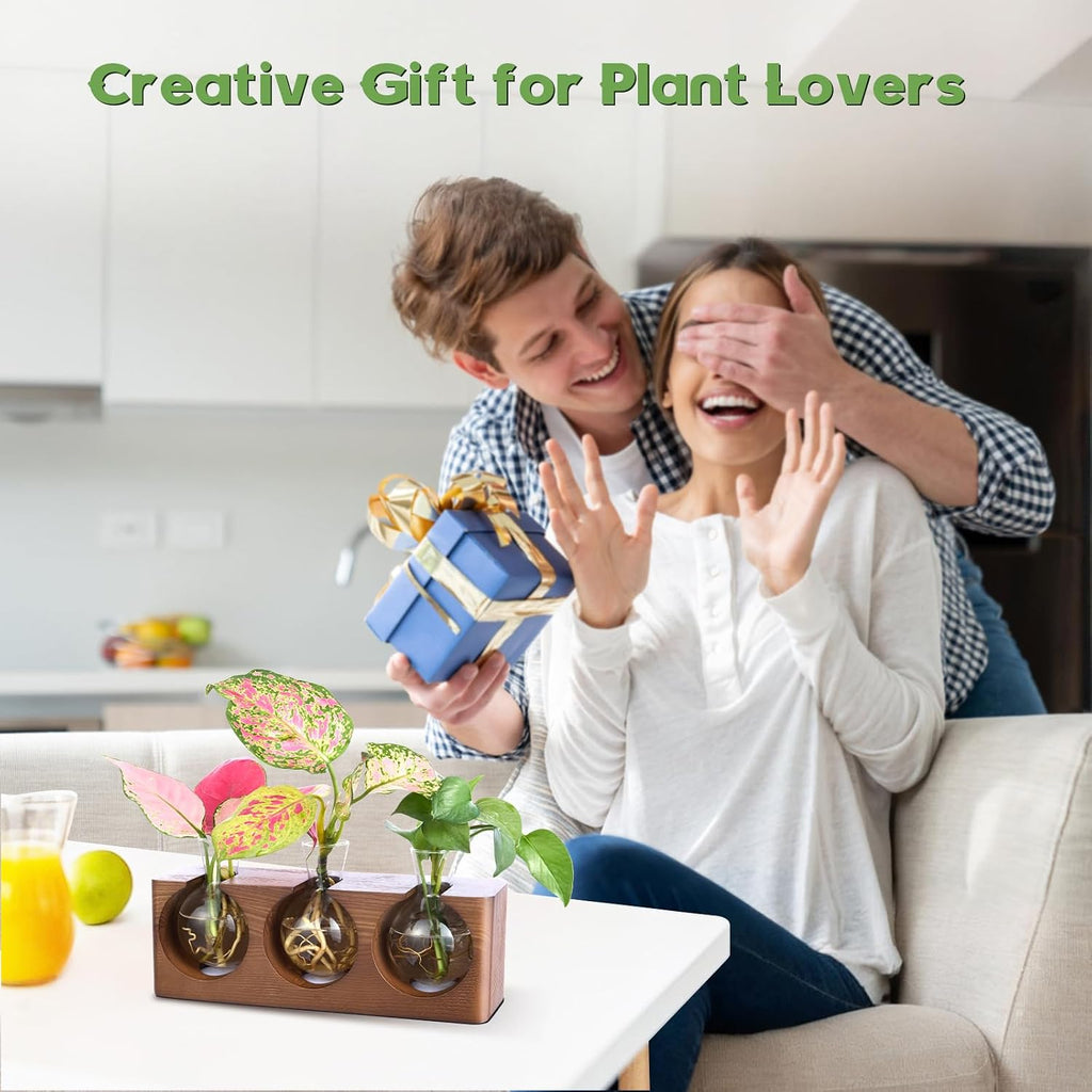 Wooden Stand Plant Propagation Station with 9-Level Adjustable LED Lights | Plant Terrarium with 4 Modes, 3 Glass