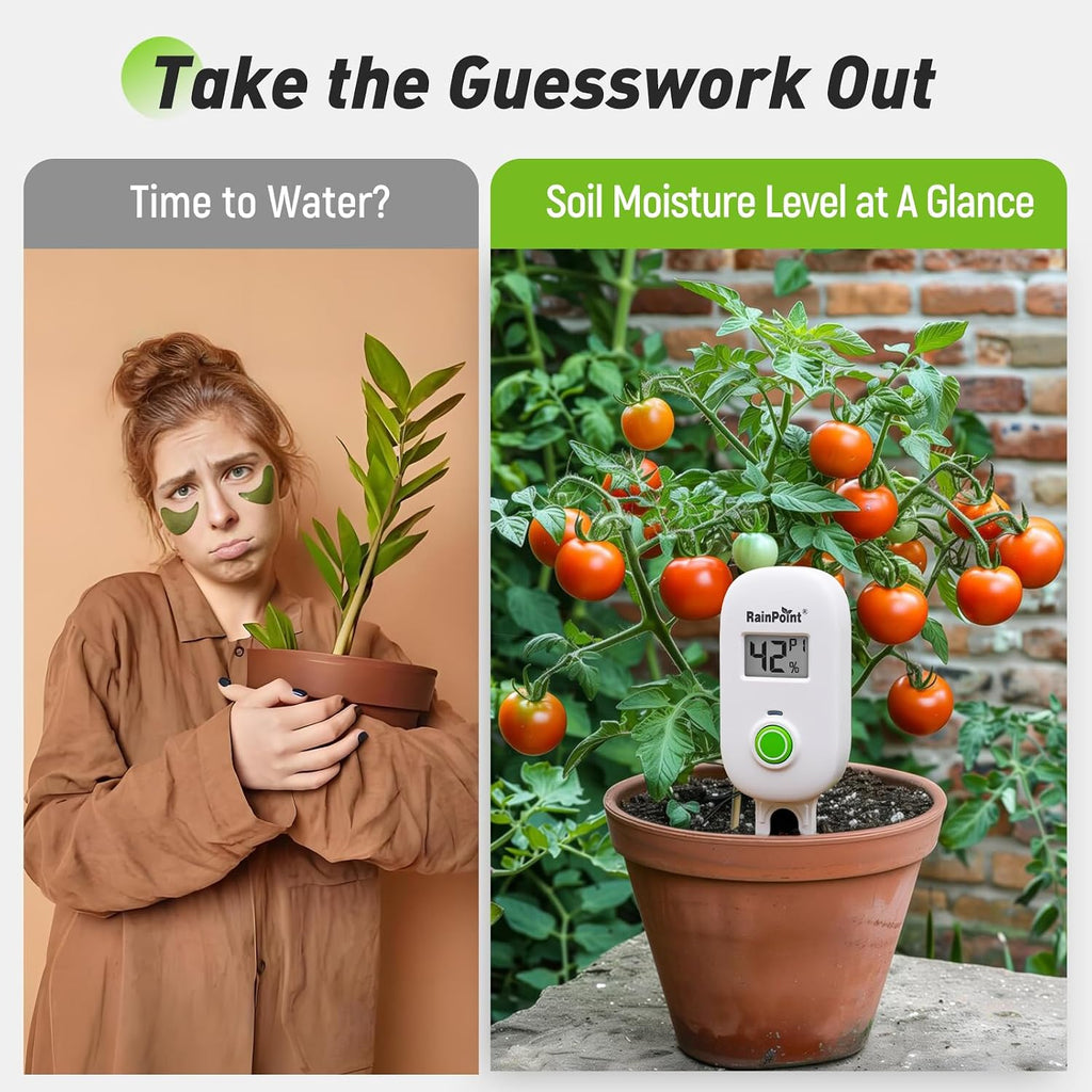 RAINPOINT Smart Digital Wireless Plant Moisture Meter Houseplant Indoor,WiFi Hub Needed,Capacitive Probe,Leave-in Soil