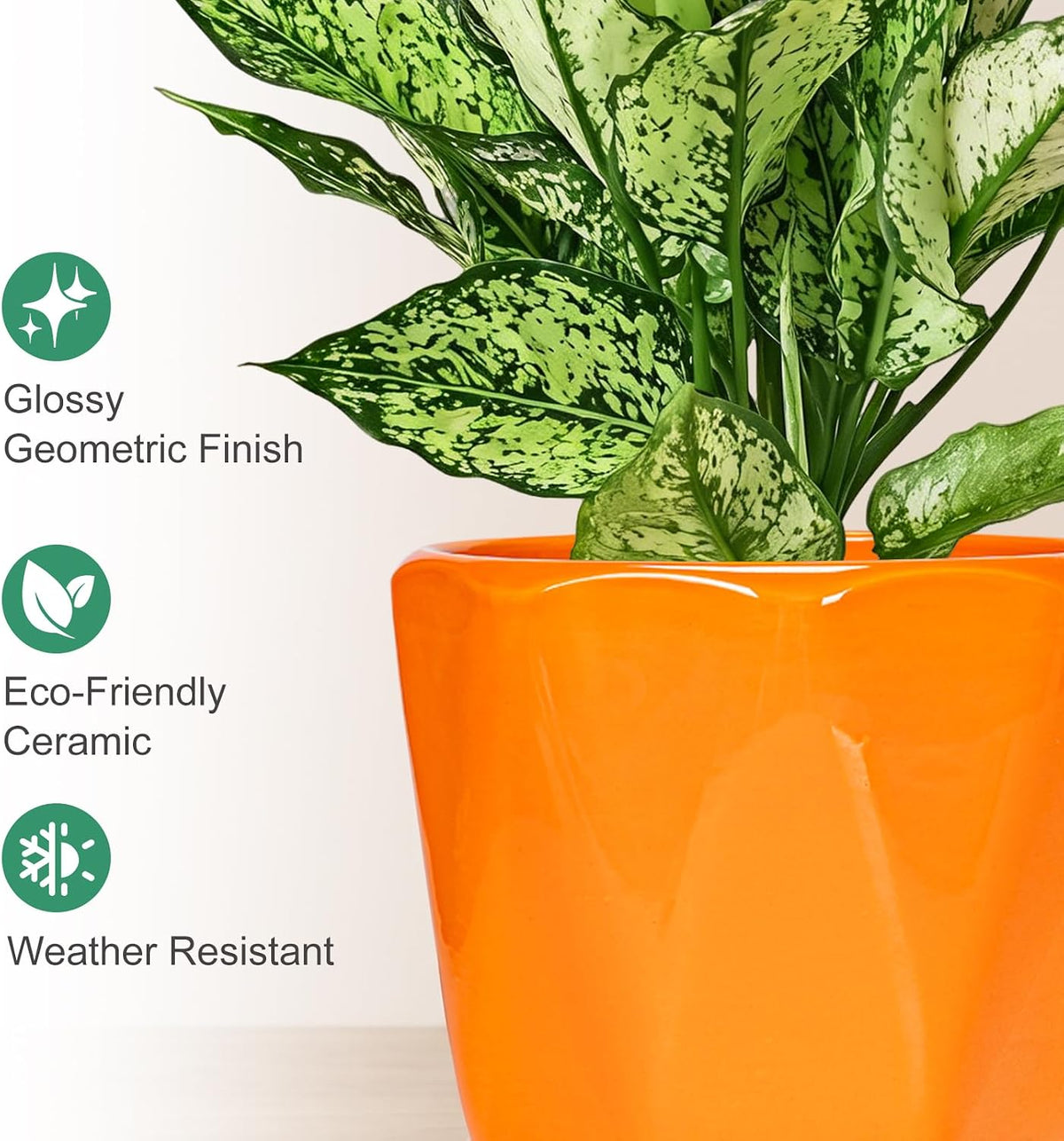 Ceramic Plant Pots Set of 3, Indoor Planter with Drainage Holes and Saucers | Orange Flower Pots for Indoor Plants