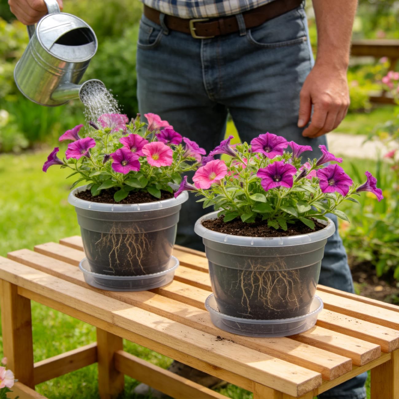 RooTrimmer 8 Inch Clear Nursery Pots with Drainage Holes and Clear Saucers,Transparent Flower Planters for Indoor