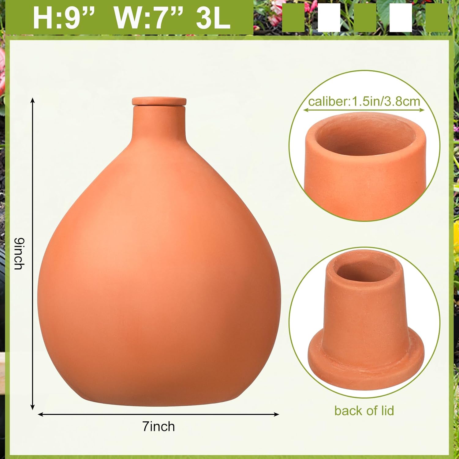 2 Pcs Watering Pots Large Terracotta Watering Pots with Lid 102 oz Terra Cotta Self Watering Pots Water Dripper