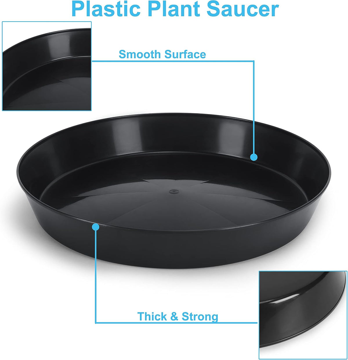 Saucers, Black, 18 Inch, Case of 5 Plant Saucer, | (16.3 Inch Base) plant saucer, Polypropylene, Made in USA