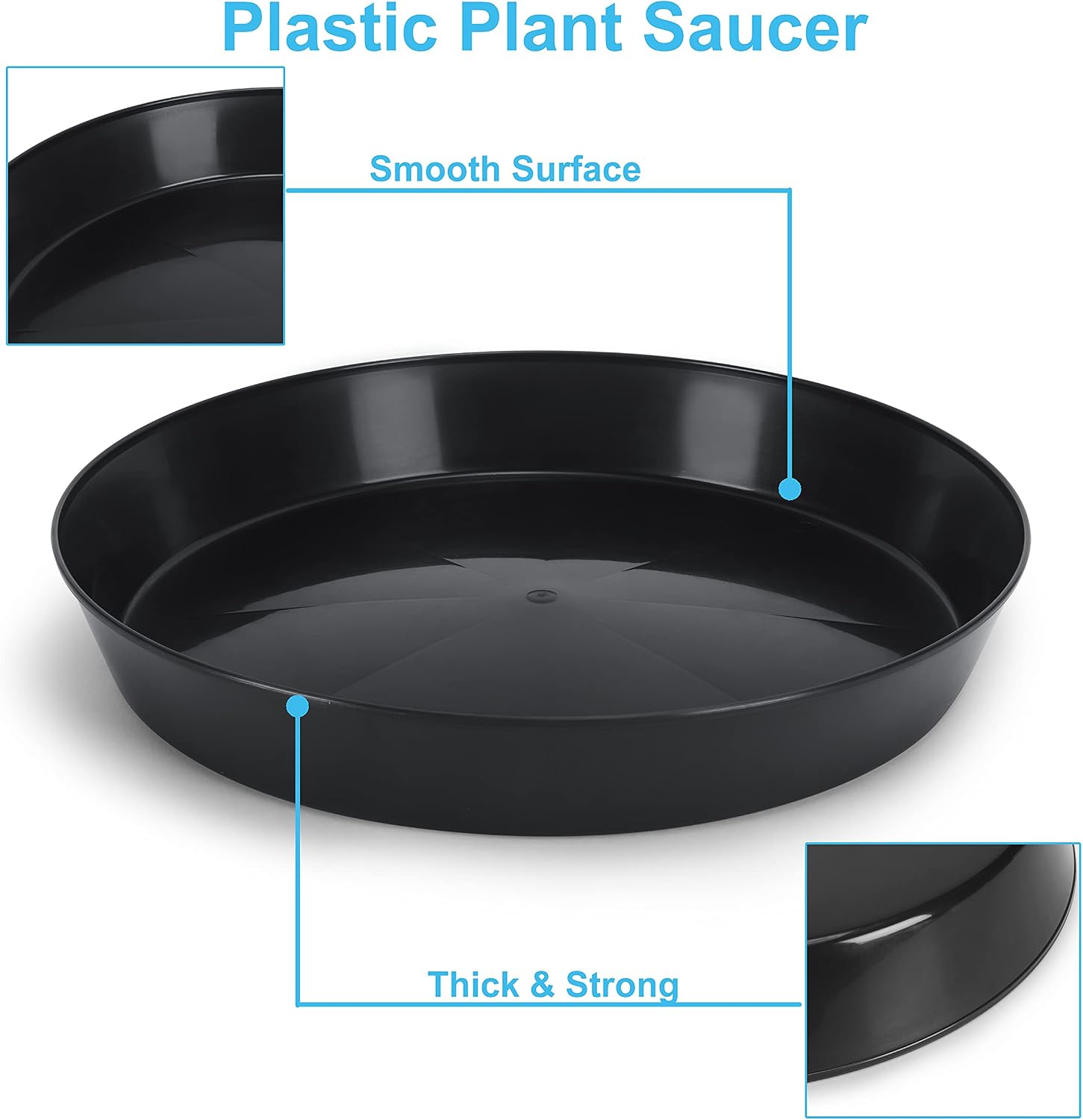 21 Inch, Black, Case of 5 Plant Saucer | 19 Inch Base, Plant Saucer, Polypropylene, Made in USA