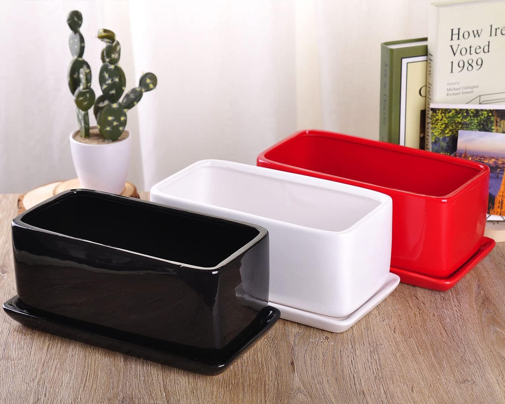 VanEnjoy 10 Inch White Rectangle Ceramic Succulent Planter Pot Decorative Cactus Plant Pot Flower Container with