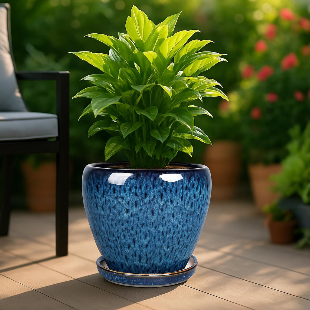 Deep Dream 10 Inch Plant Pot- Ceramic Planter Pot Round Plant Pots for Indoor Plants Outdoor Large Flower Pot with
