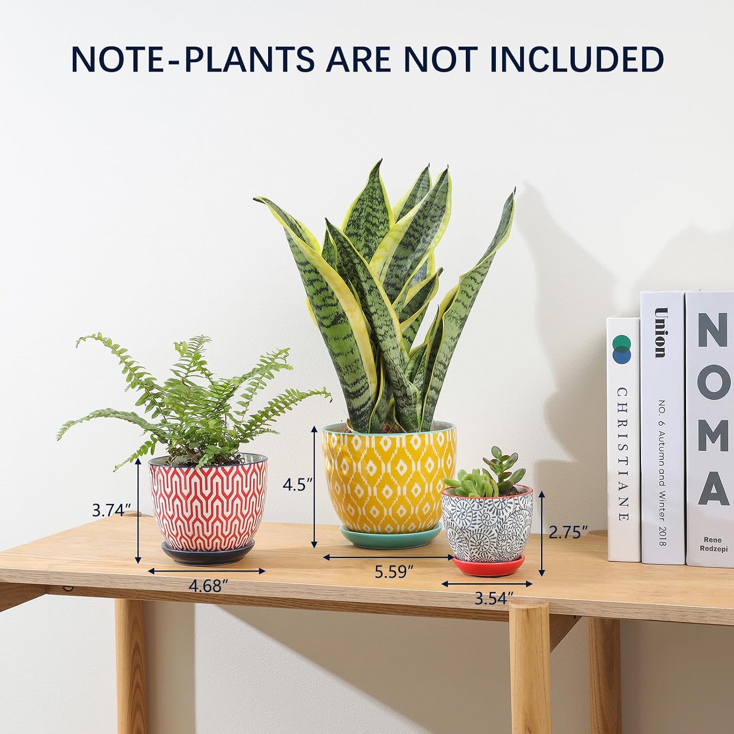 Selamica Ceramic Plant Pots, Indoor Flower Pots for Indoor Plants, 3.5+4.6+5.5 Planters with Drainage Hole & Saucer