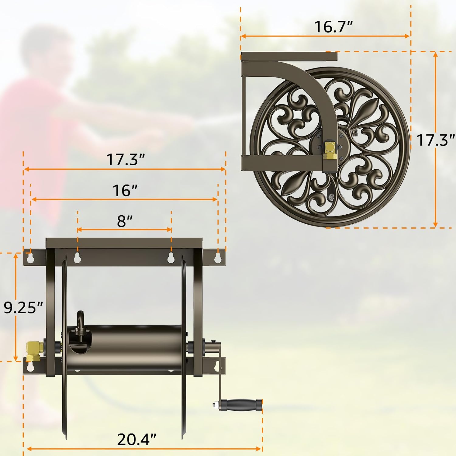 GOFORWILD Wall Mount Garden Hose Reel, Holds 200-Feet of 5/8-Inch Hose | Decorative Hose Reel, Heavy-Duty Water Hose