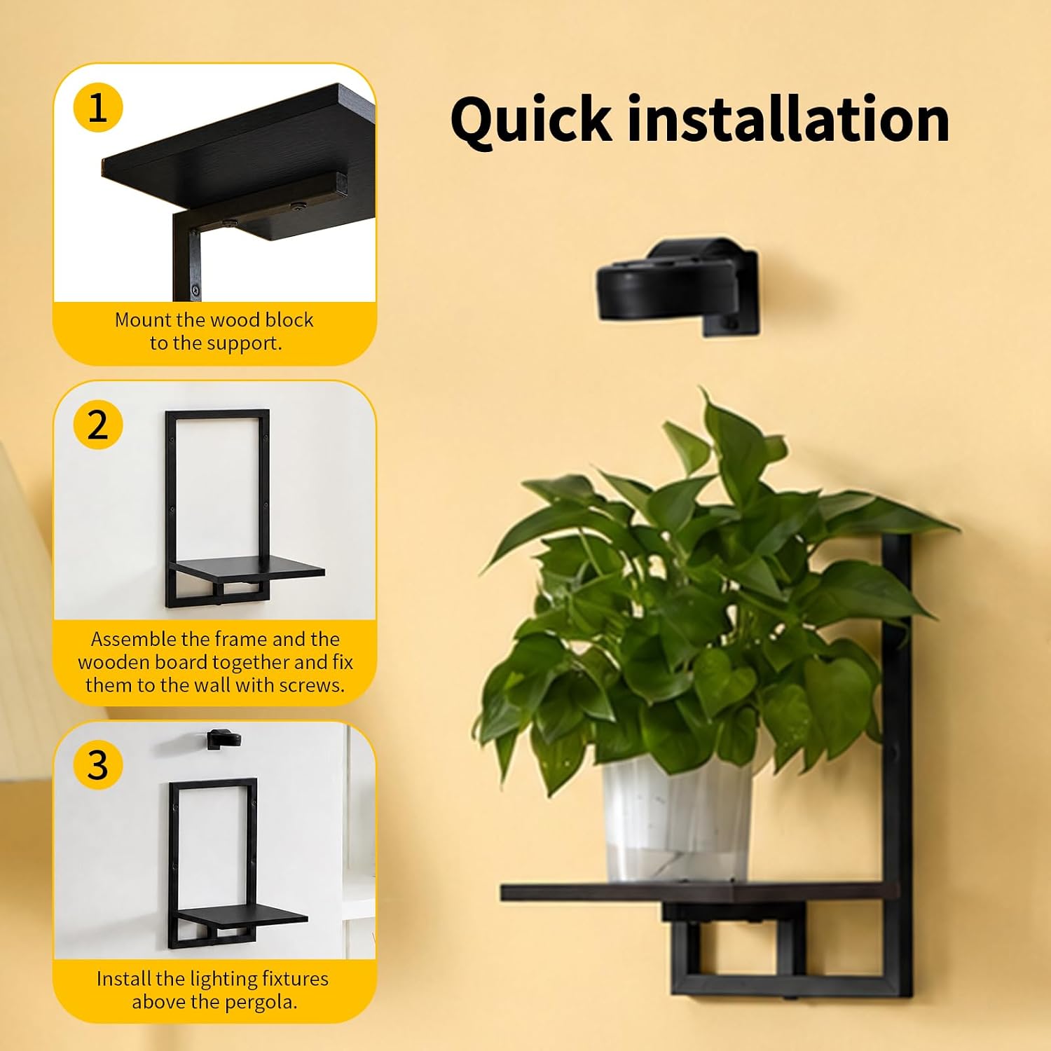 Wall Planters with Grow Lights, Set of 2 Indoor Hanging Shelves for Bedroom, Living Room, Bathroom, Kitchen, Entryway