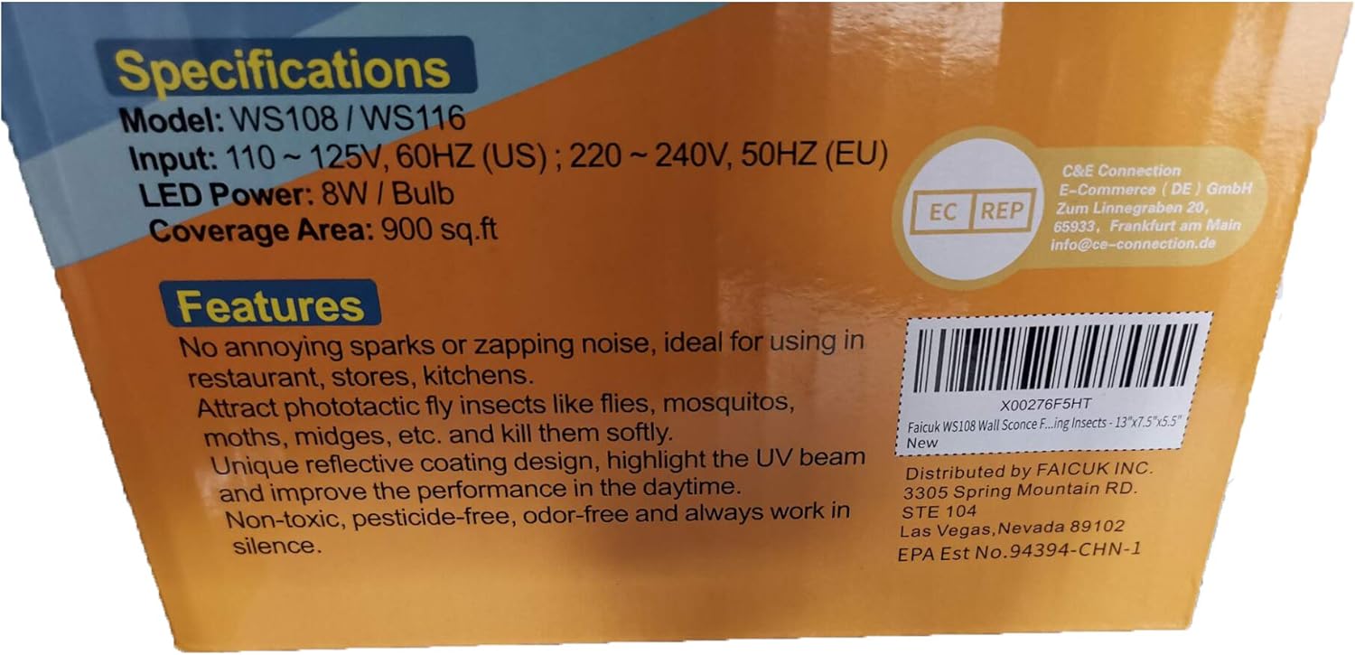 Faicuk WS108 Wall Sconce Fly Light Trap for Flies, Mosquitoes, Insects | For Supermarkets, Offices, Hospitals, Schools