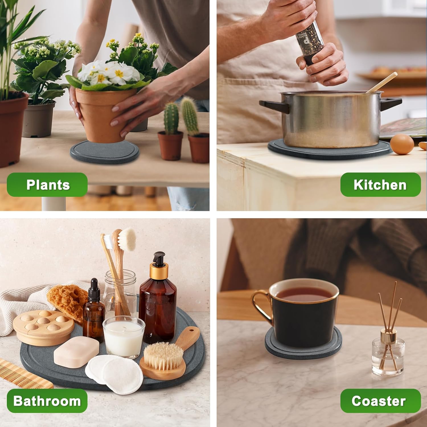 4 6 8 Inch 6 Pack Diatomite Plant Saucers for Indoors, Plant Drip Tray | XRzitky Quick Absorbent and Dry Plant Plates