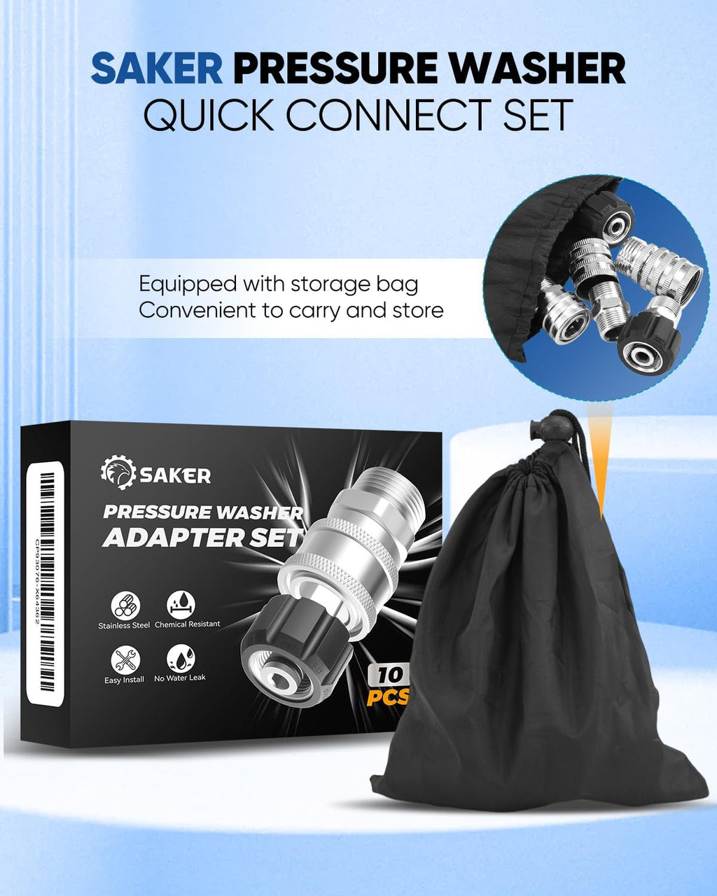 Saker Pressure Washer Hose Connector Set 10 PCS,Hose Adapter Set,Pressure Washer Connector Accessories,M22-14 Swivel to