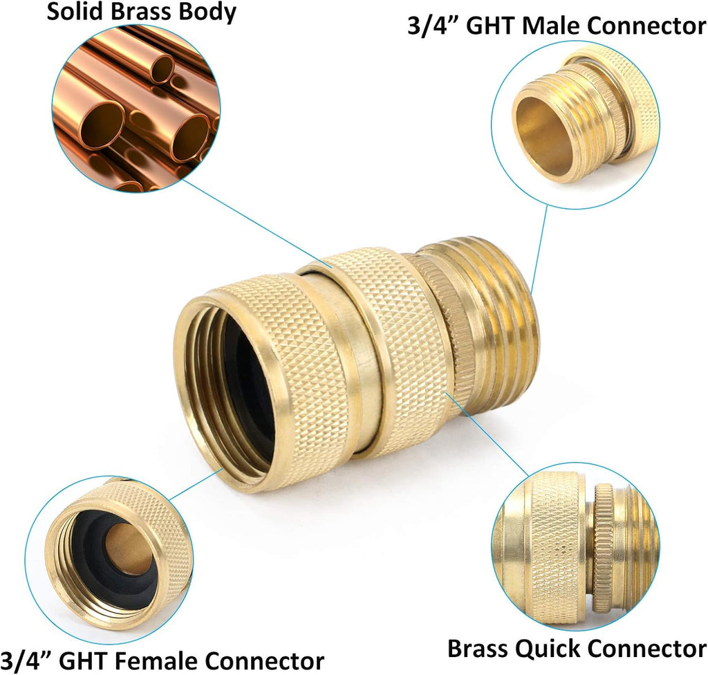 Brass Full Flow Garden Hose Quick Connect Fittings, Full Port Solid Brass Outdoor Water Hose Quick Disconnect Connector