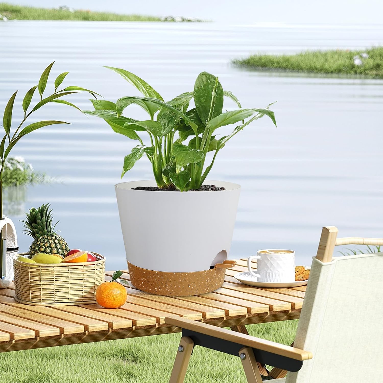 Meowell 12 inch Large Self Watering Pots for Indoor Outdoor Plants, Flower Plant Pots with Drainage Holes for Garden
