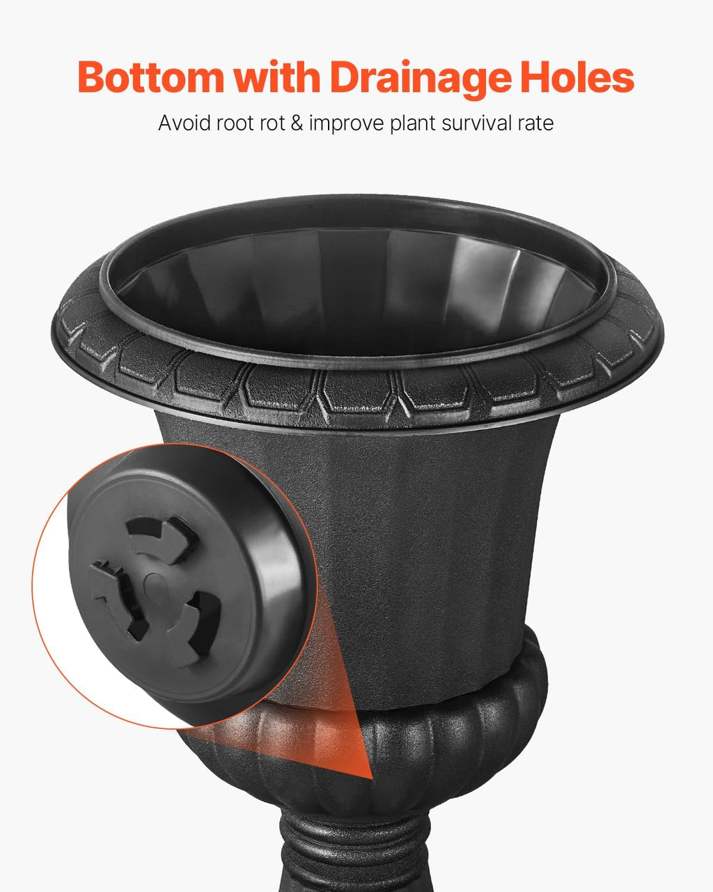 VEVOR Plastic Urn Planters, 15.8 x 26.4 Inch, 2 Pack Black Classic Flower Pots Front Porch Planters, Indoor & Outdoor