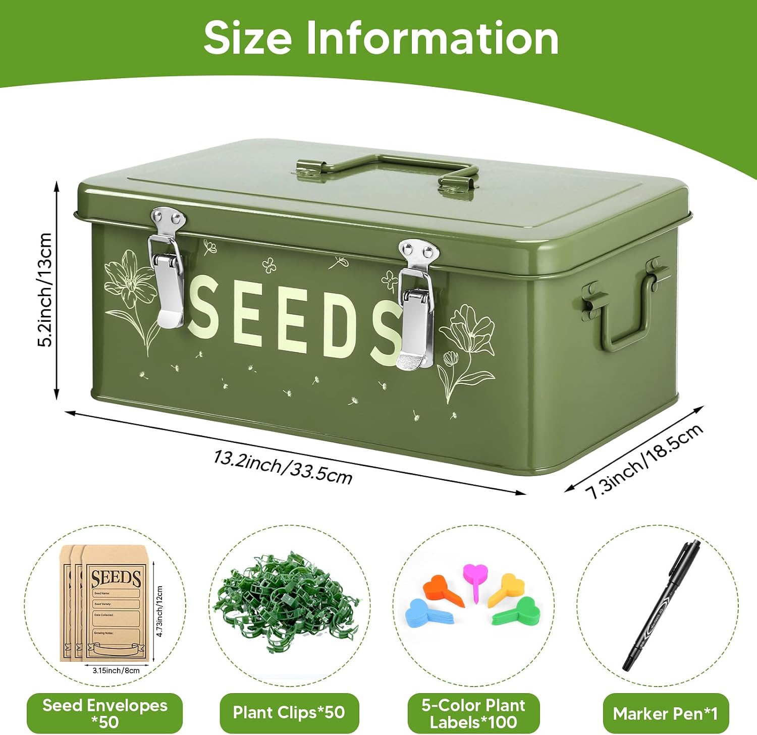 Seed Storage Organizer Box with 4 Compartments, Metal Seed Saving Container with Lockable Lid and Safety Locks