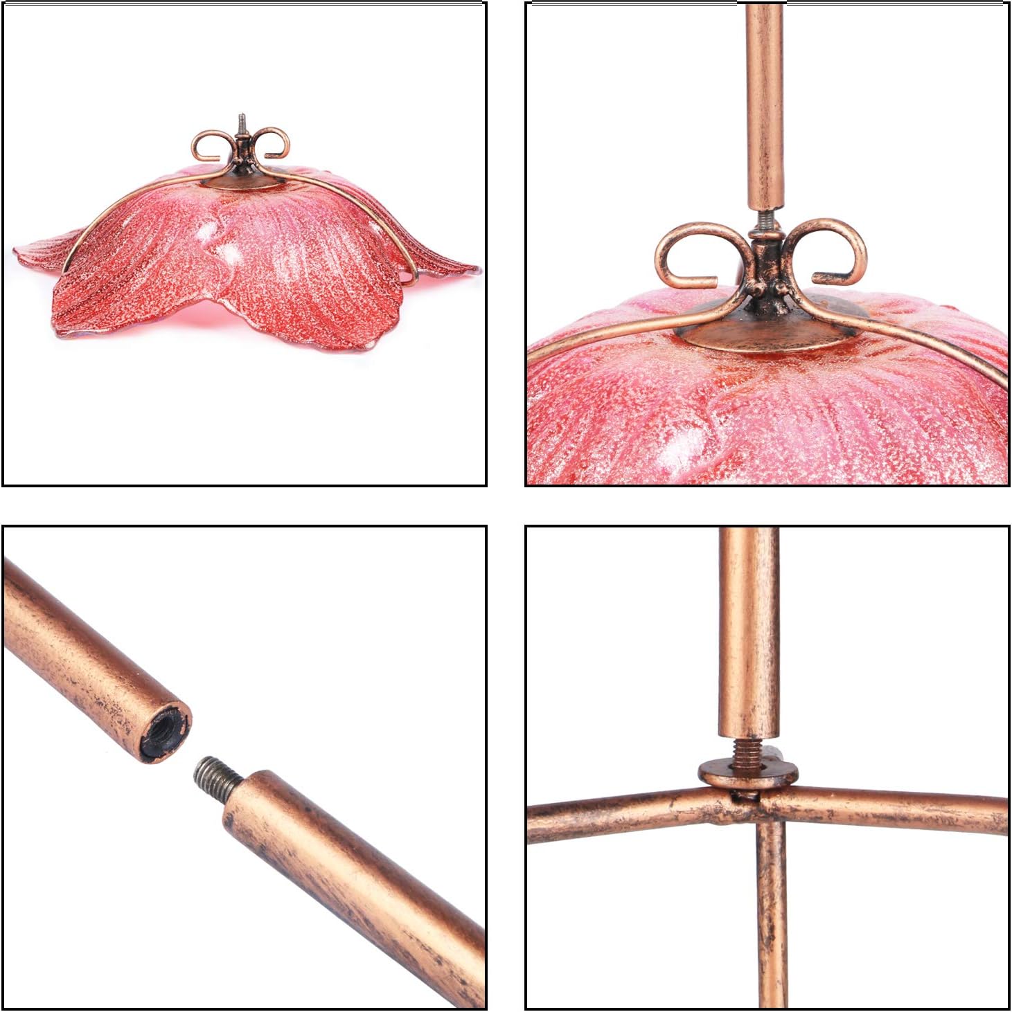 26" Glass Bird Bath, Outdoor Birdbath Bird Feeder Red Flower Metal Stake | Bird Bath for Outside with Stable Metal