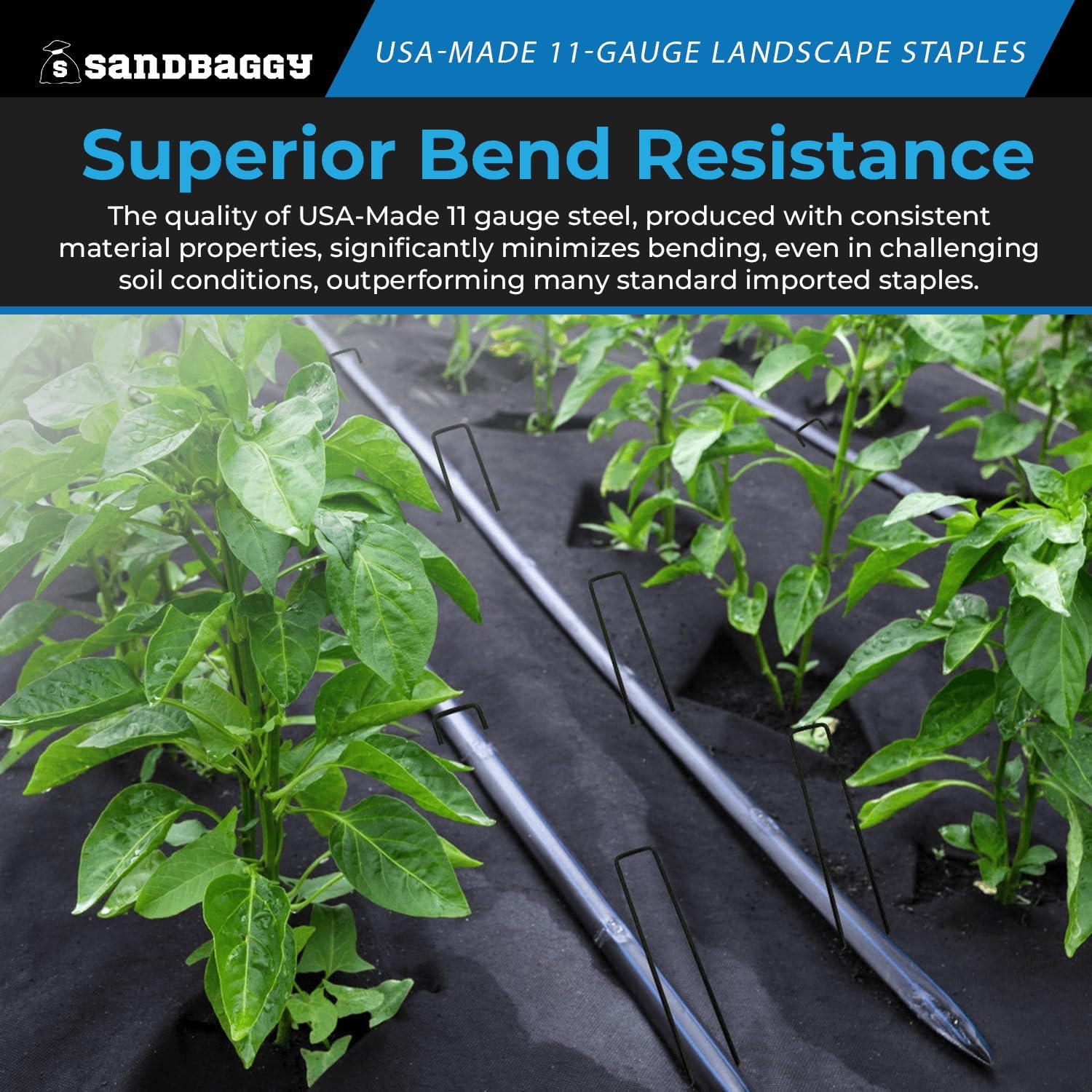 Sandbaggy USA Made 6-inch Landscape Staples - Garden Stakes - Landscaping Fabric, Netting, Sod, Artificial Turf