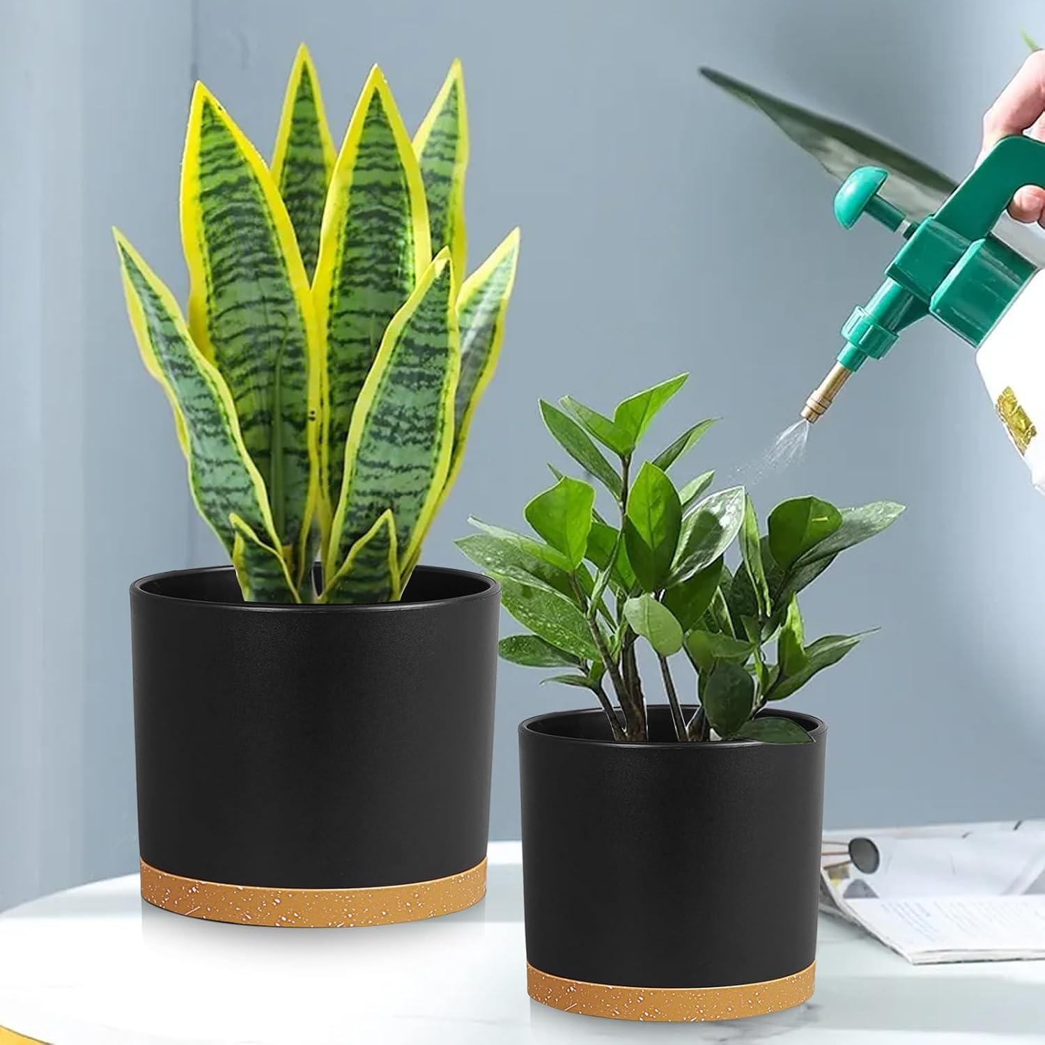 Large Plant Pots Set of 3 – 8", 9", 10" Indoor Flower Pots with Drainage Holes and Saucers, Big Planters for Monstera