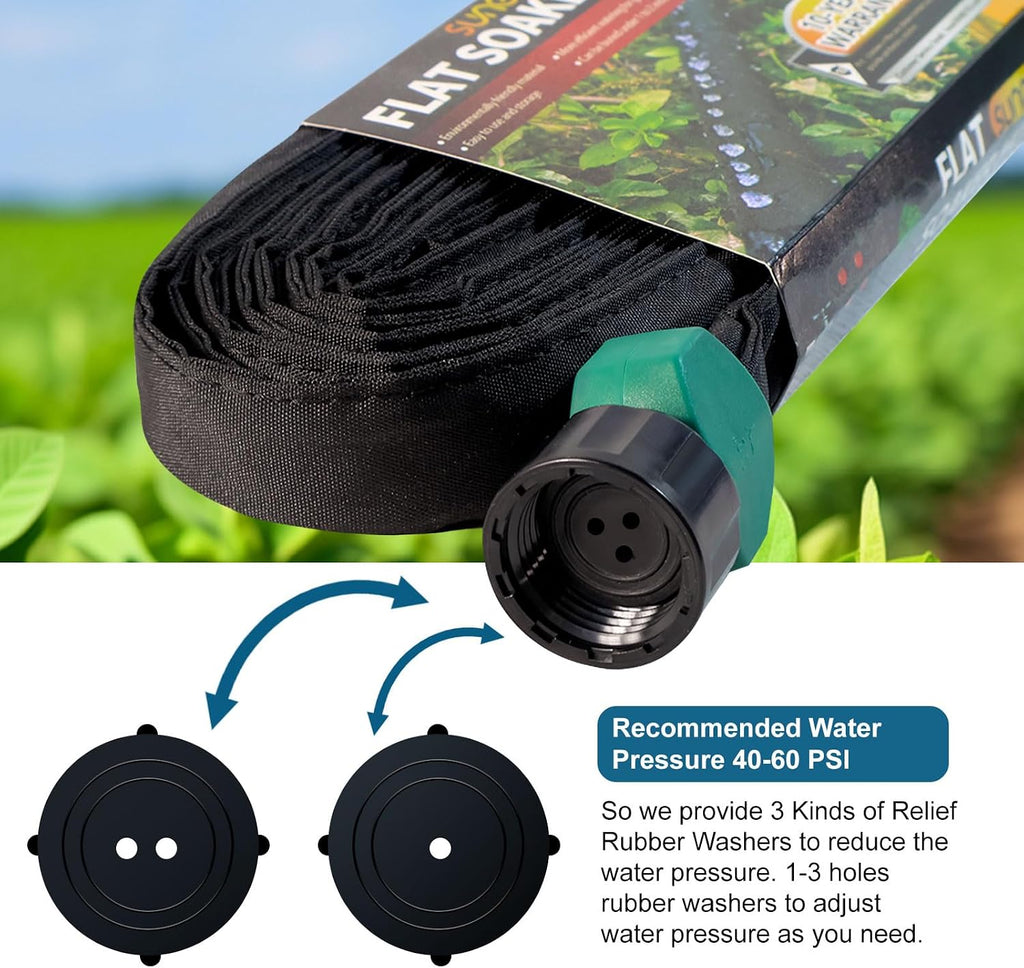 4 Pack Flat Soaker Hose 25FT for Garden Beds, Lightweight Drip Soaker Hose 100 ft for Foundation Watering of Plants –