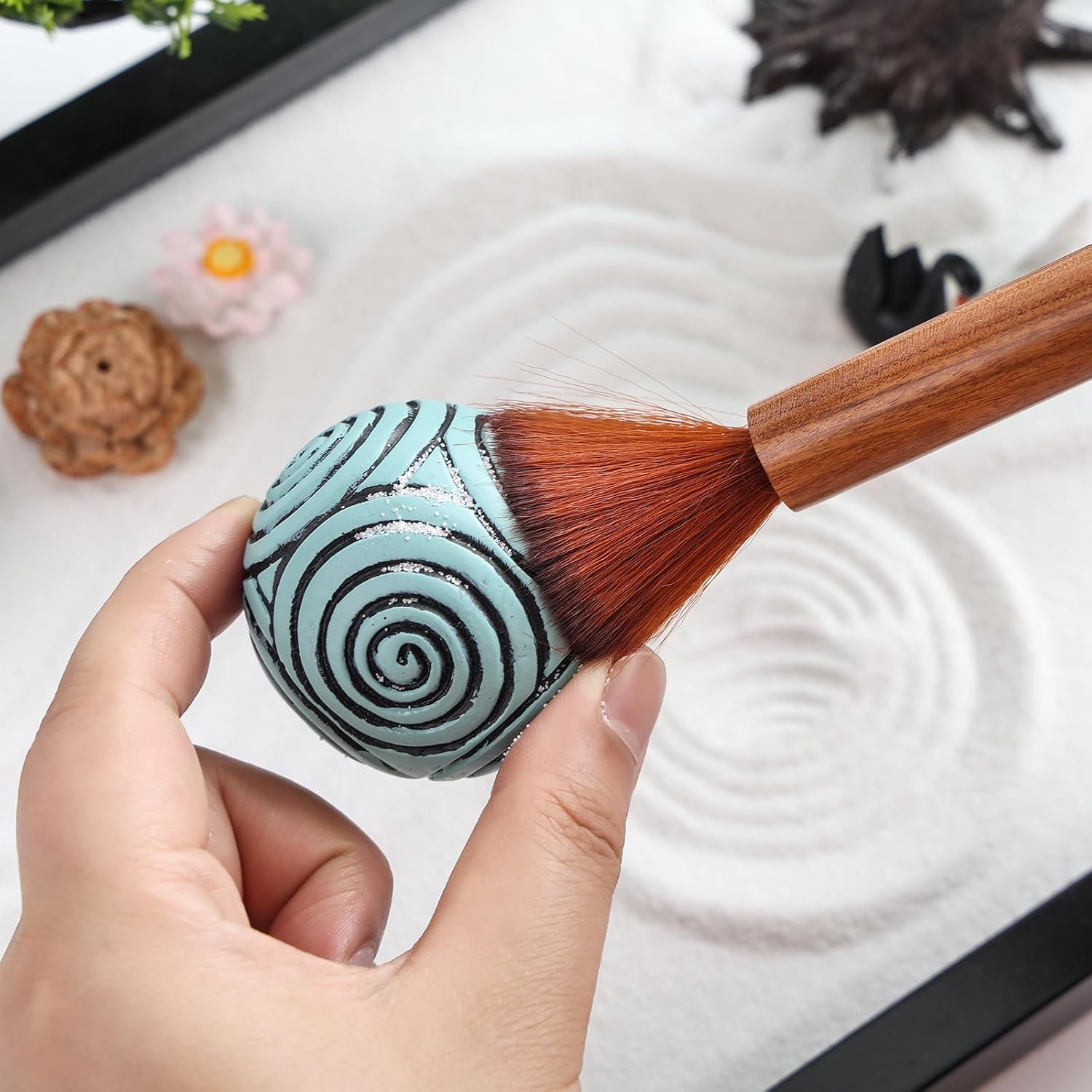 Zen Garden Kit for Desk Decor - Premium Beautiful Japanese Mini Zen Sand Garden Box Set for Home, Office with Black