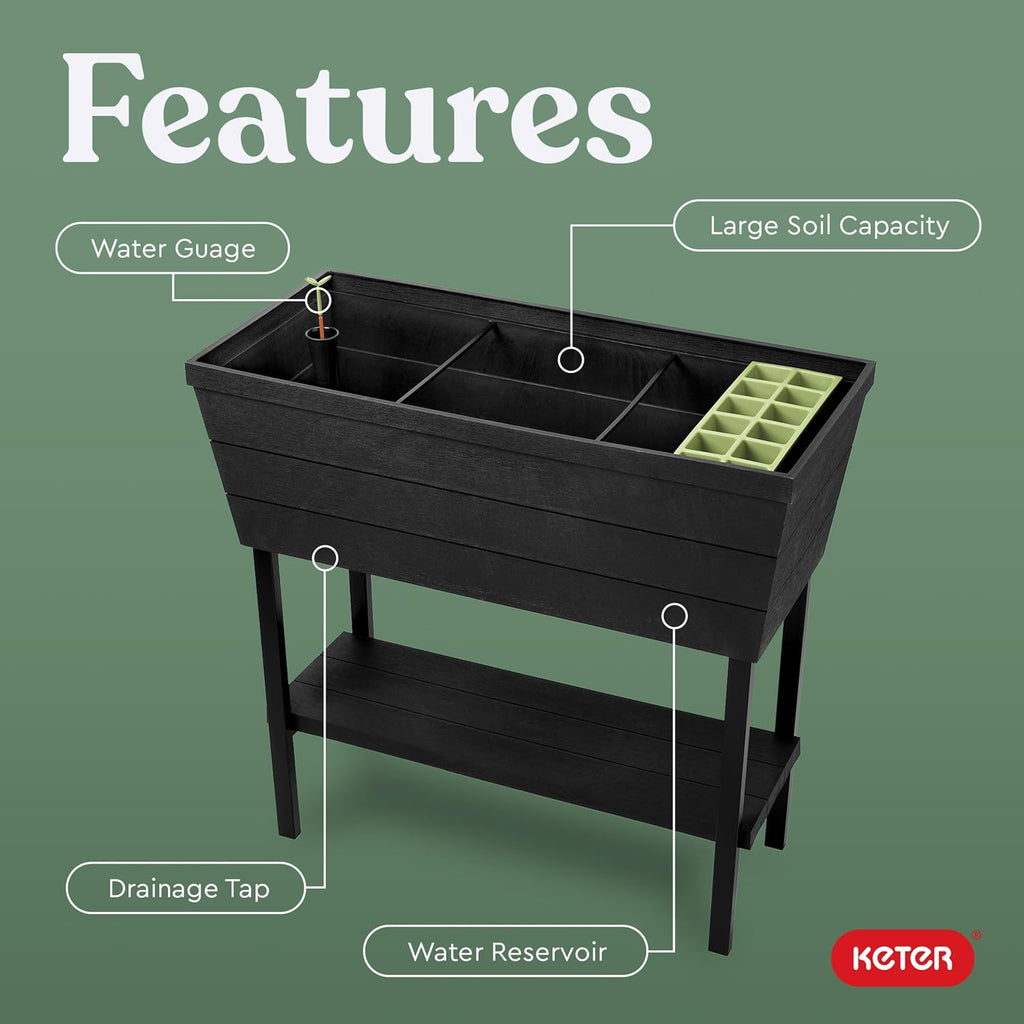 Keter Urban Bloomer 12.7 Gallon Raised Garden Bed and Outdoor Herb Garden Planter with Self Watering Gauge and Drainage