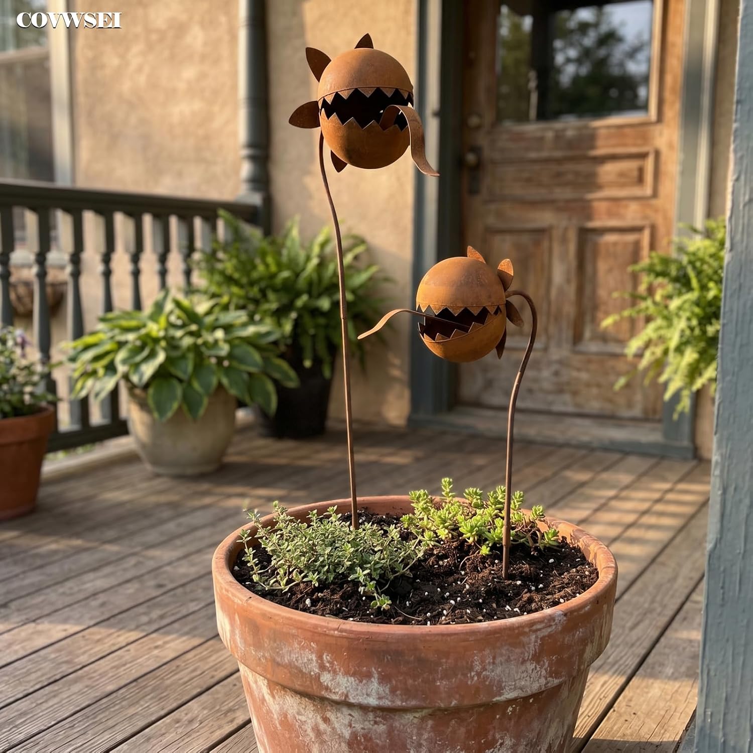 32 Inch Metal Flowers Venus Flytrap Carnivorous Plant Stake for Yard Art | Rusty Outdoor Metal Flowers - Venus Fly trap