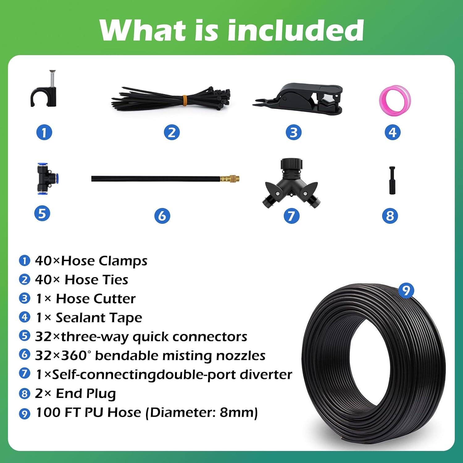 Drip Irrigation System Kit 100 FT with 32 Nozzles, 360° Adjustable Bendable Garden Watering Misting System for