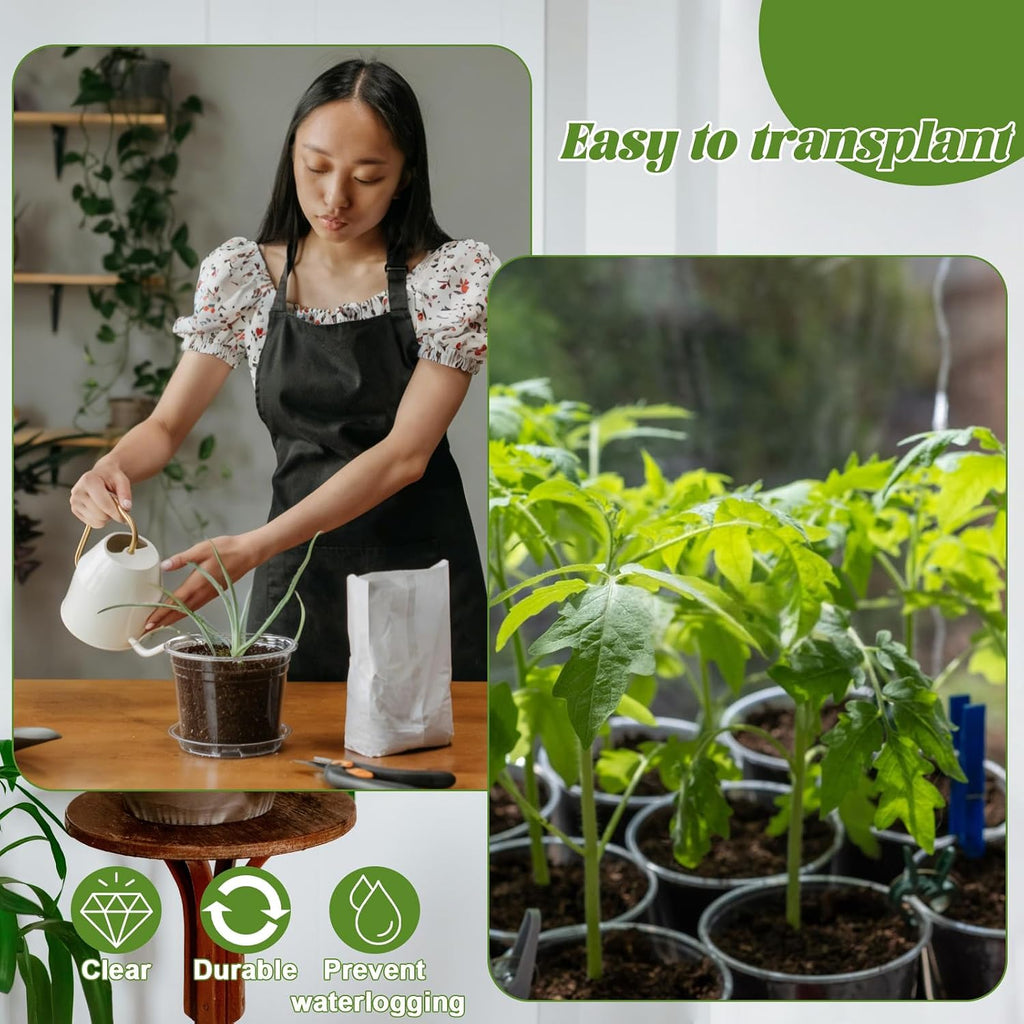 30Pcs Clear Plastic Nursery Pots with Drainage Holes and Saucers, 2.8/3/3.5/4/5/6/7 Inch Grow Seedling Starte Pots with