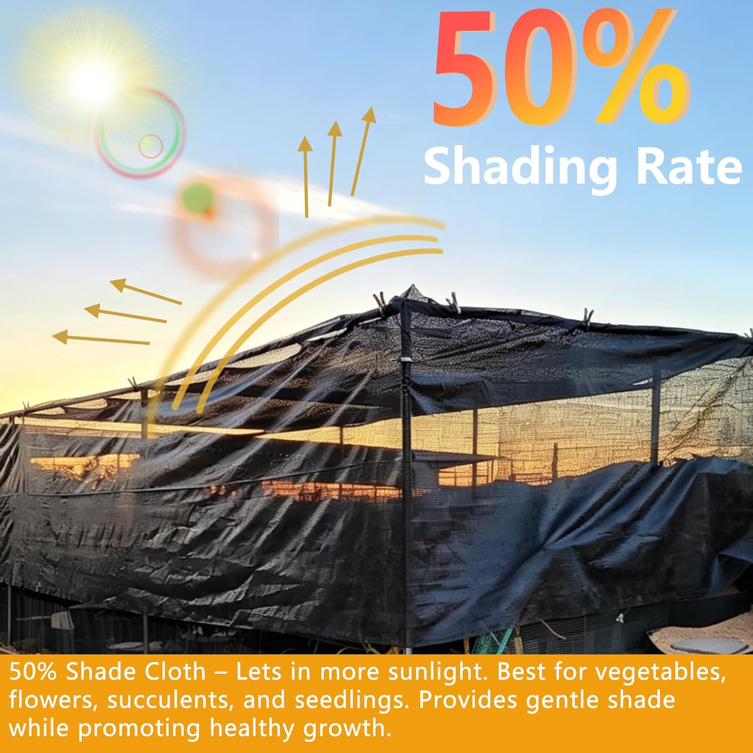 POYEE 50% Black Shade Cloth Roll 6x100 ft | Cuttable Sunblock UV Resistant Sun Shade Cover Fabric for Plants Heat