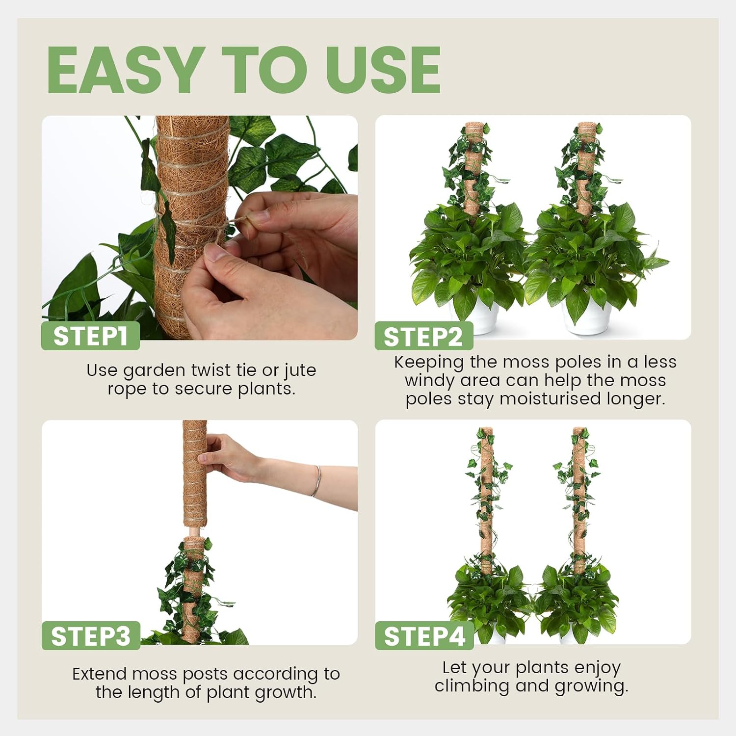Yinder 50 Pcs Moss Pole for Plants Monstera Plant Support 16.5 Inch Coir Poles Bendable Monstera Plant Support with 10