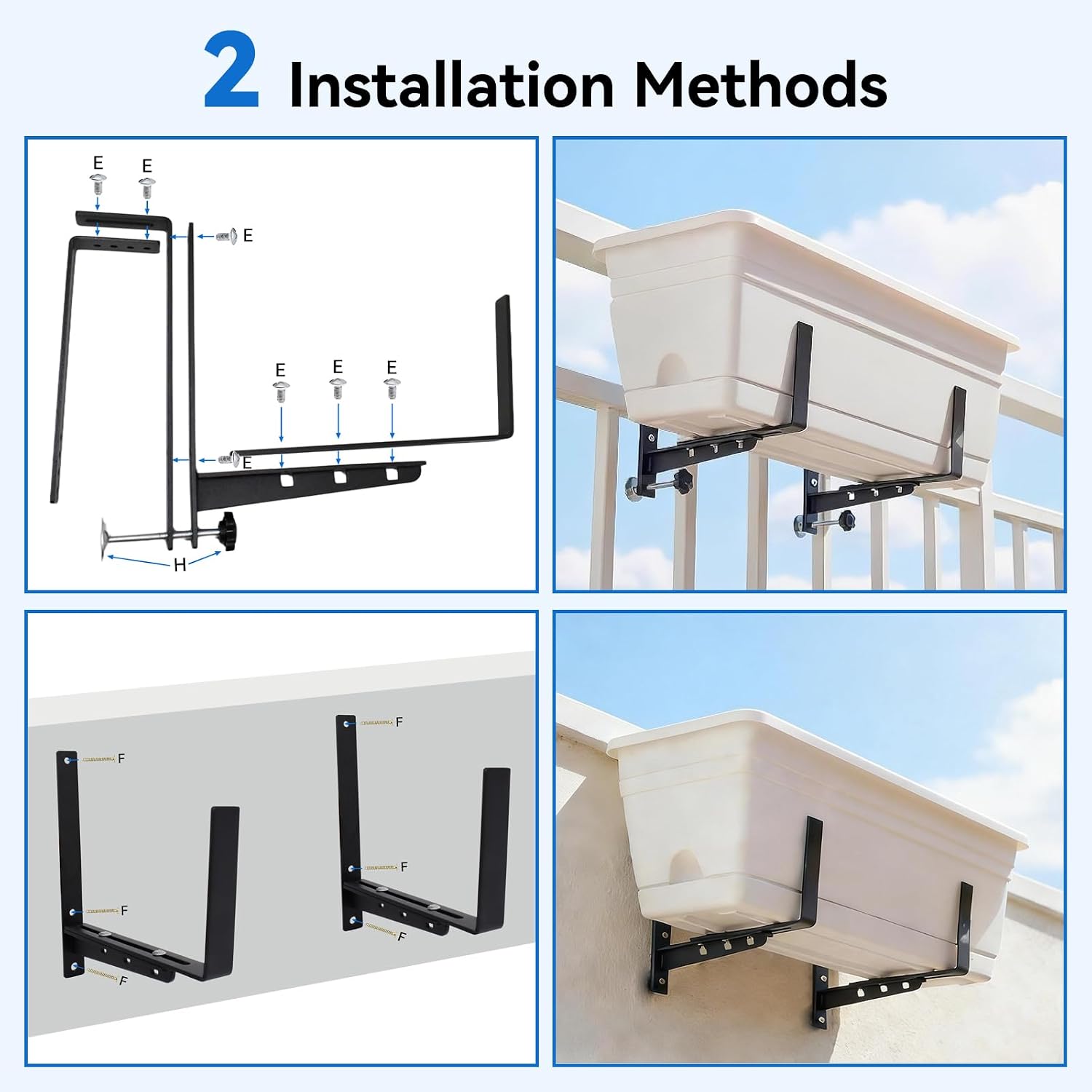 Halatool Window Box Brackets Outdoor, 4Pack Adjustable Planter Box Brackets | Heavy Duty Steel No Drill Flower Box