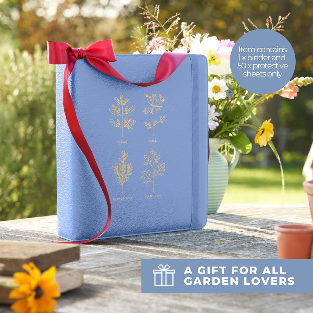 Wildgoose Seed Binder - Garden Seed Packet Organizer, Storage Book, Blue | 50 sheet protectors hold 200 envelopes