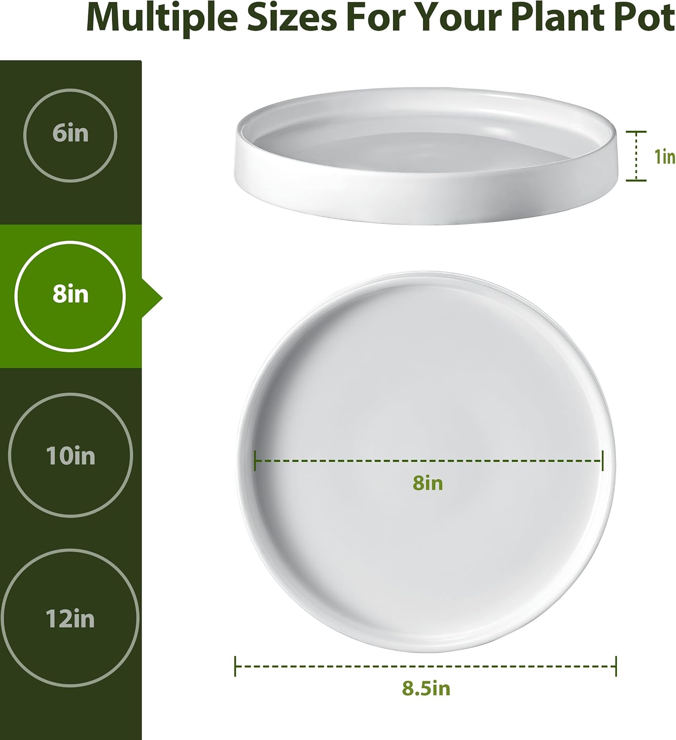 Ceramic Plant Saucer 8.5 Inch 2 Pack White, Fits Pot Base Under 8 Inch | Sturdy, Leak-Proof, Indoor Outdoor Planter