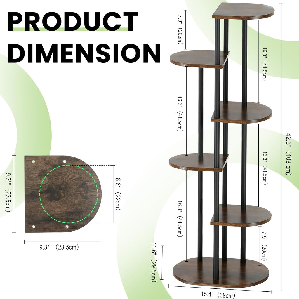 Tiered Plant Stand Indoor, Tall 6 Tier 7 Potted Wooden Plant Shelf for Multiple Flower Plants, Multi Corner Metal Plant