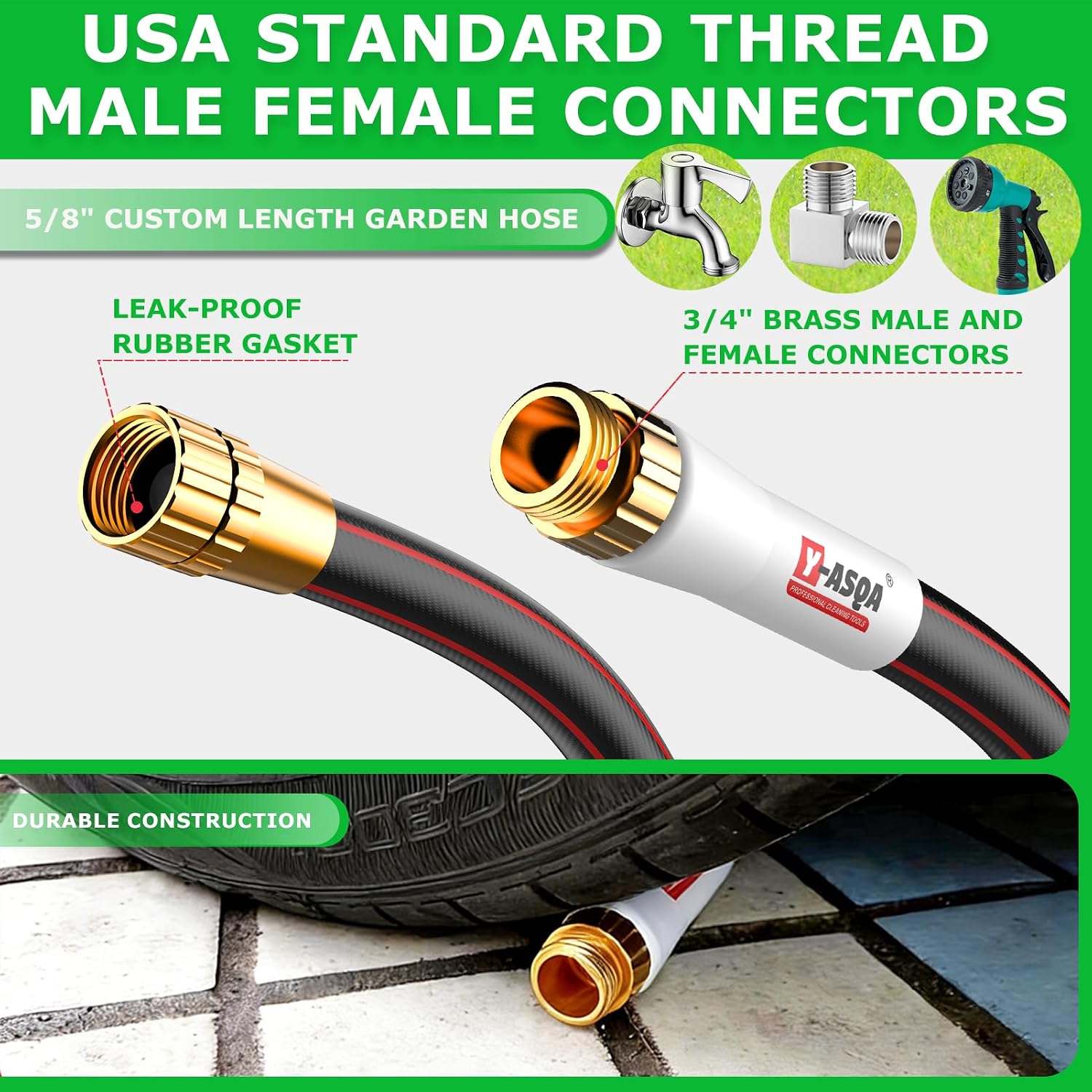 YASQA 100FT Extra Long Heavy Duty Garden & Water Hose - Commercial Grade for Homeowners & Large Properties, Kink-Free