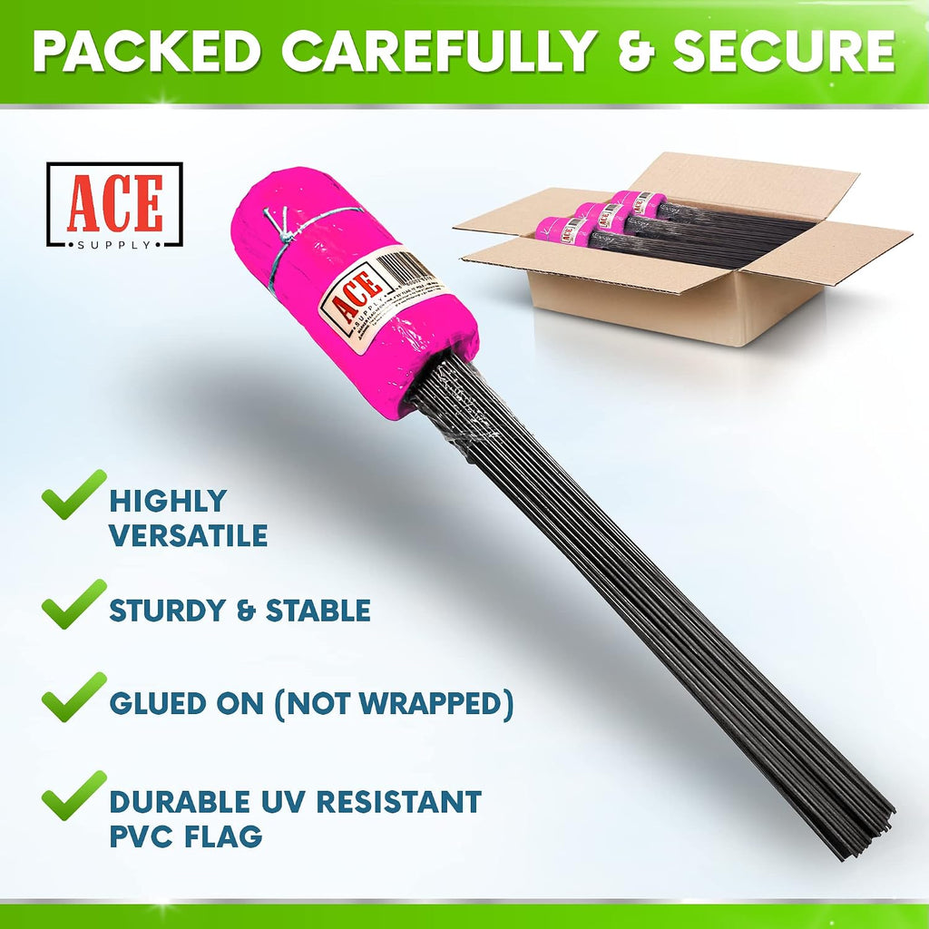 Pink Marking Flags 100 Pack - 4x5x30 Inch Pink Flags for Yard - Markers For Lawn, Irrigation, Landscaping, Survey &