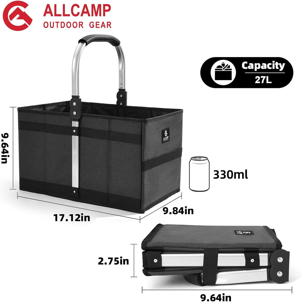 ALLCAMP Collapsible Basket - Folds to 9.8" L x 9.6" W x 2.75" H | 27L Large for Picnic, Grocery, Laundry | Portable