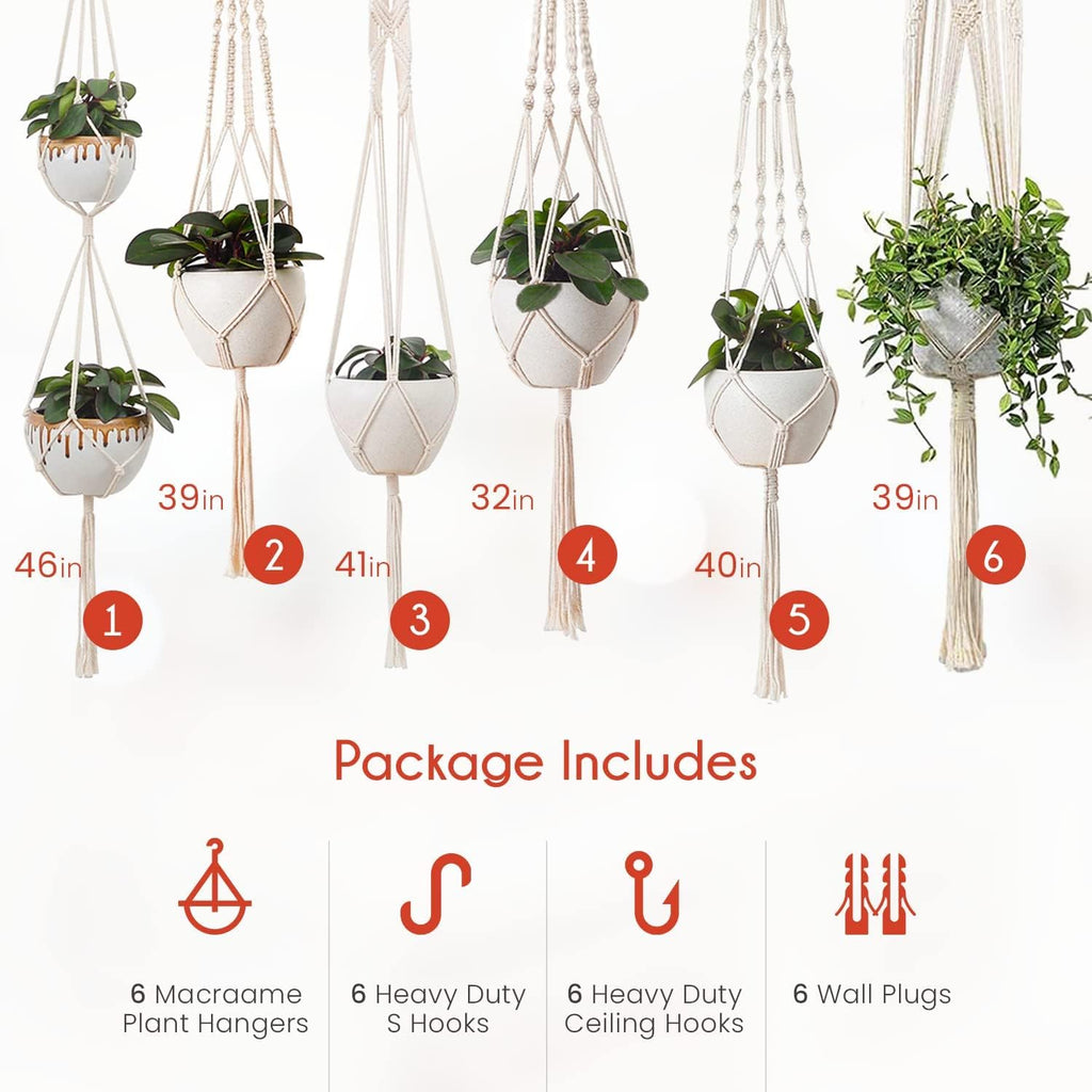 feedee Macrame Plant Hangers Indoor Macrame Hanging Planters for Indoor Plants, 6 Pack Hanging Plant Holders Indoor