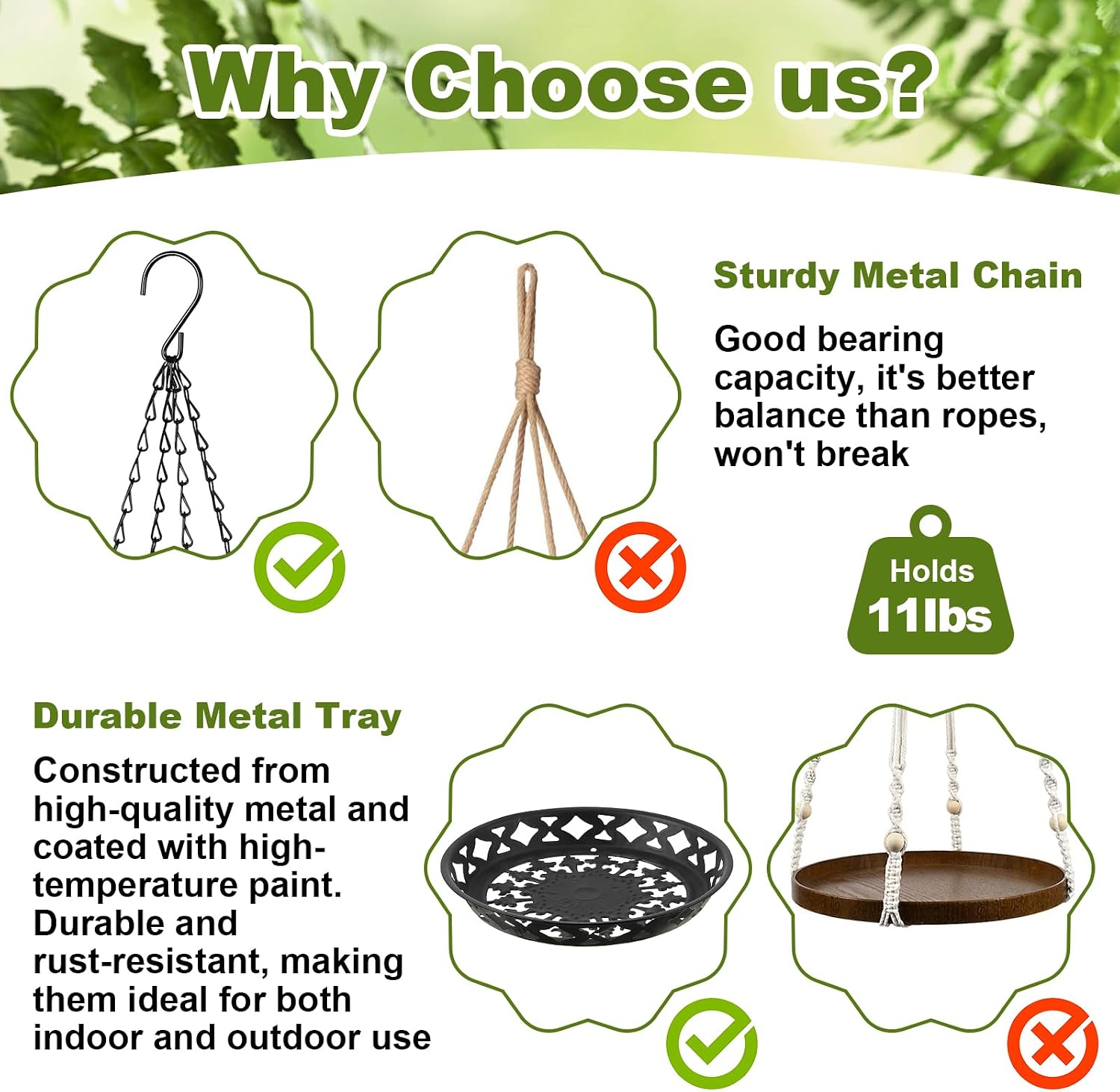 Enhon 3 Pack Plant Hanger, 12" Metal Hanging Planter for Indoor Plants | Classy Glossy Black, Decorative Wall Hanging