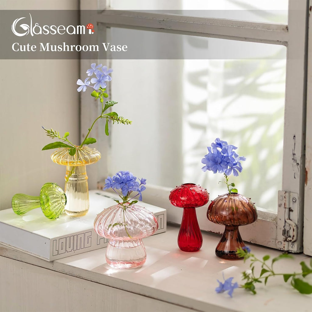 Glasseam Mushroom Plant Propagation Station: 5 Pcs Glass Mini Terrarium | Colored, Small Hydroponic Planter, Cute
