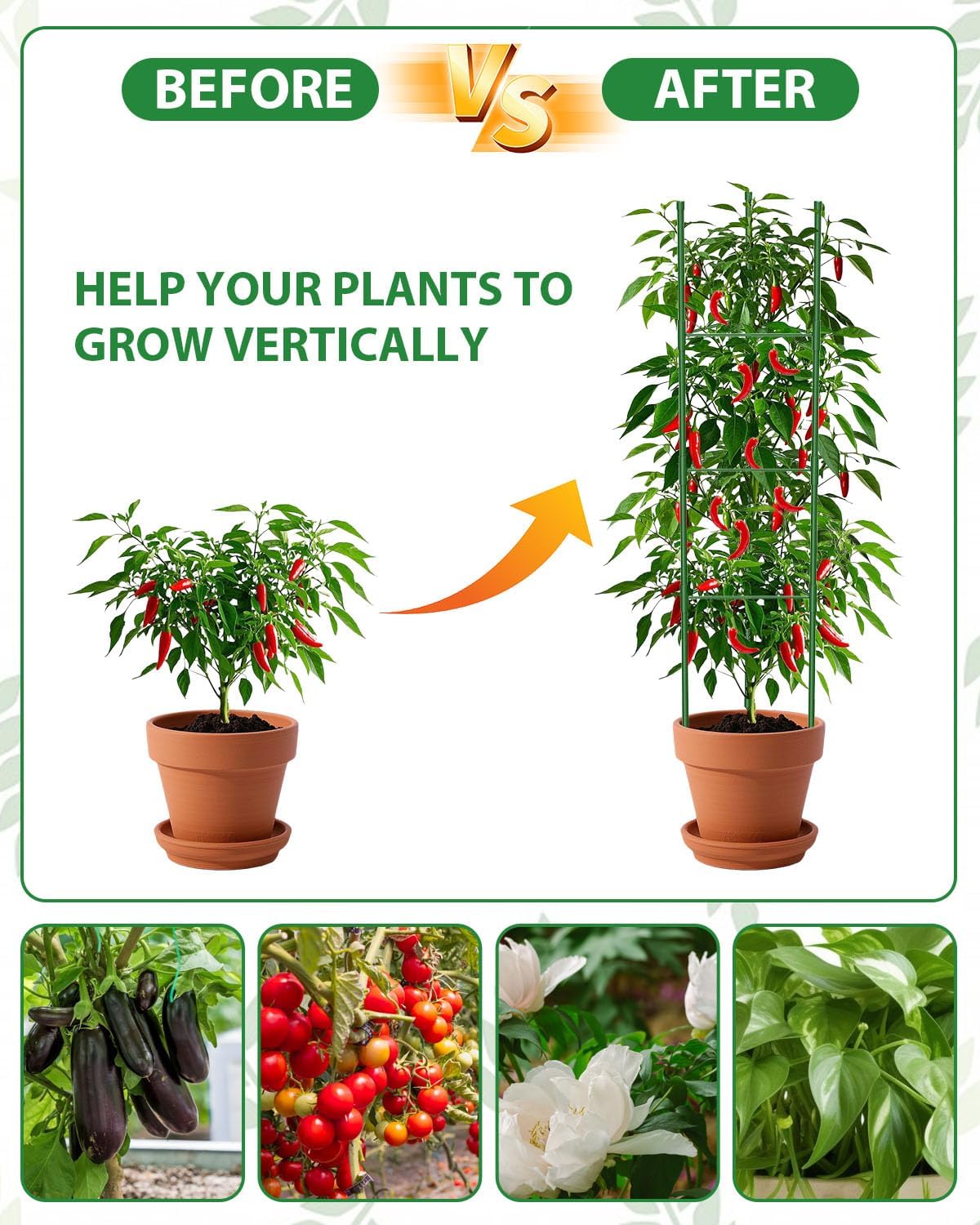 MYMULIKE 6 Pack Tomato Cages for Garden, 51in*13in Adjustable Tomatoes Plant Stakes Support Cages Trellis, Garden