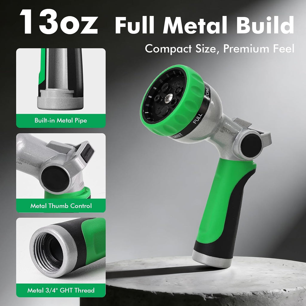 RESTMO Water Hose Nozzle, Metal Garden Sprayer, Medium Duty, Leak-proof | Compact Design, 7 Adjustable Spray Patterns